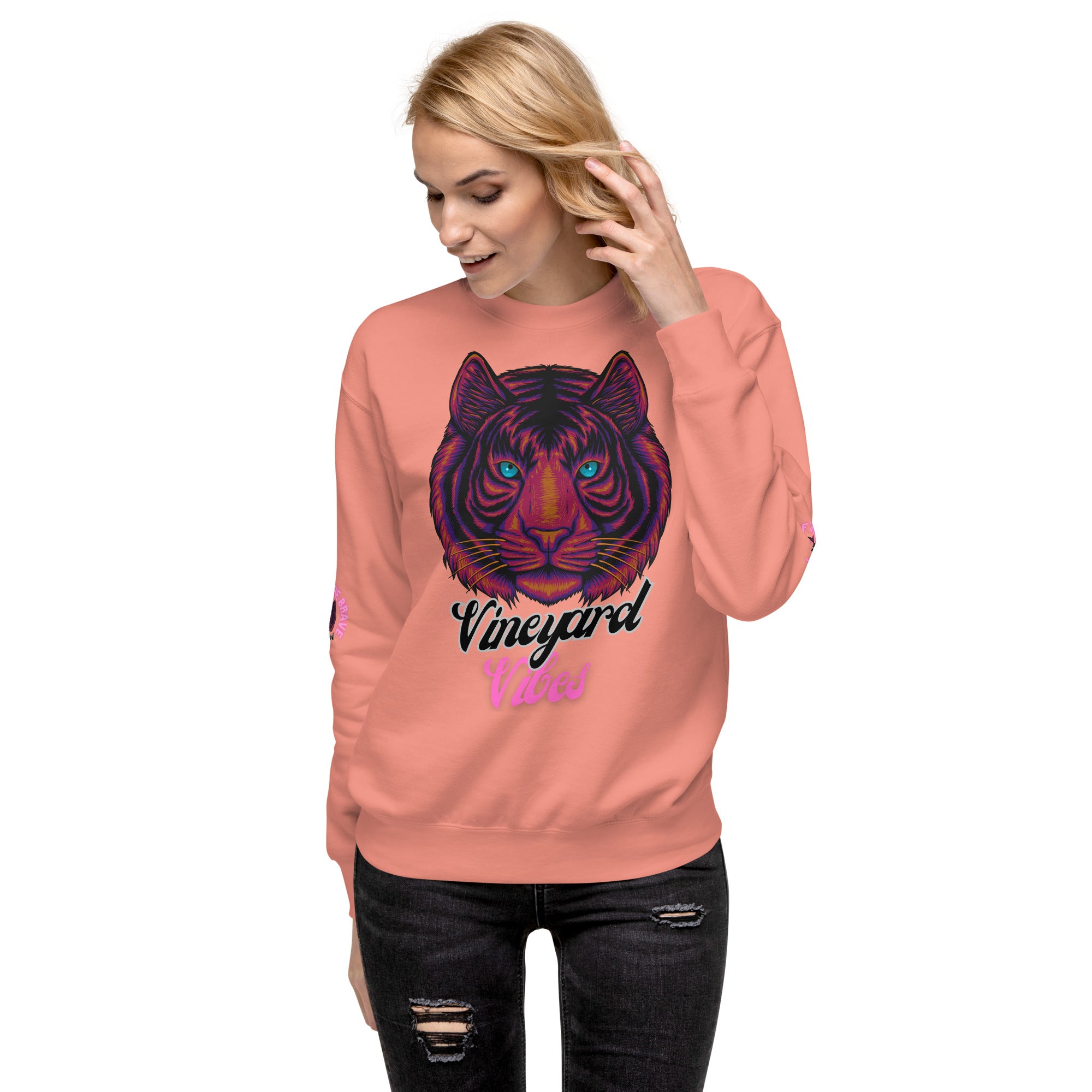Vineyard Vibes Pink Tiger Silhouette - Unisex Premium Sweatshirt | Cotton Heritage