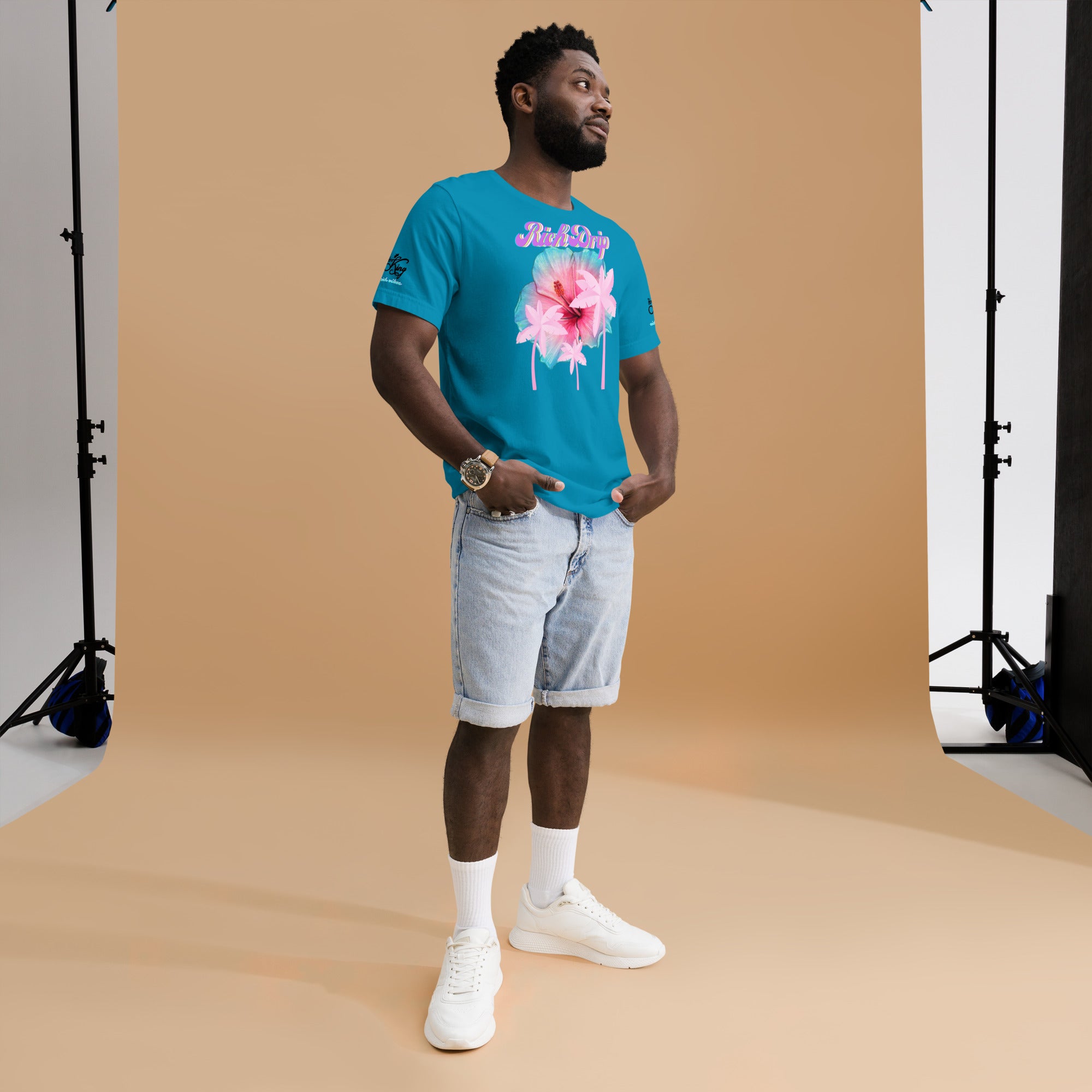 RV Rich Drip Her King Tropical Pink Palm Tree - Unisex t-shirt Aqua