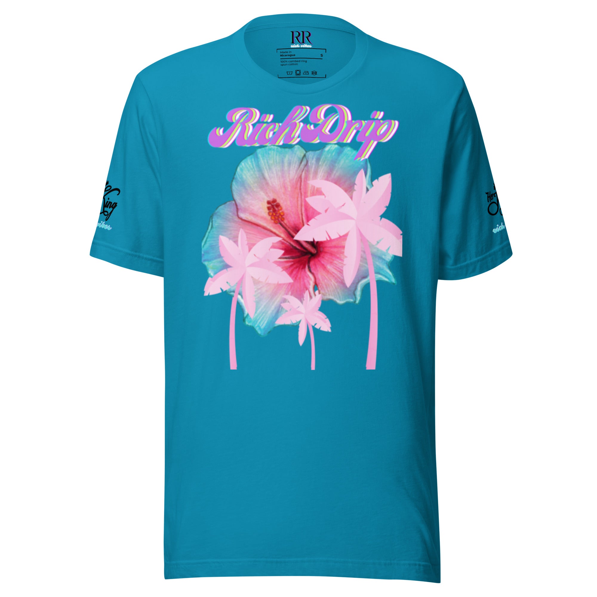 RV Rich Drip Her King Tropical Pink Palm Tree - Unisex t-shirt Aqua