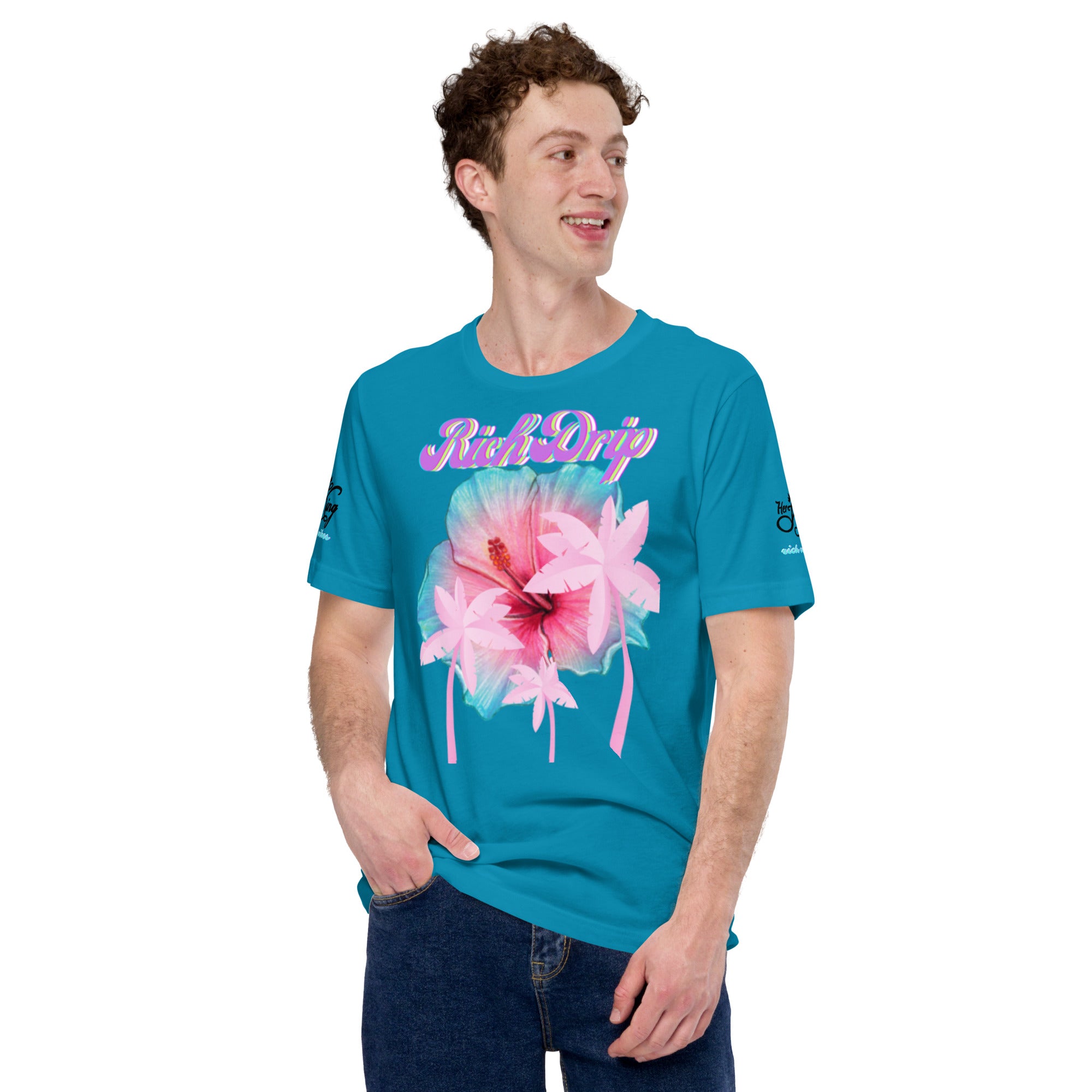 RV Rich Drip Her King Tropical Pink Palm Tree - Unisex t-shirt Aqua