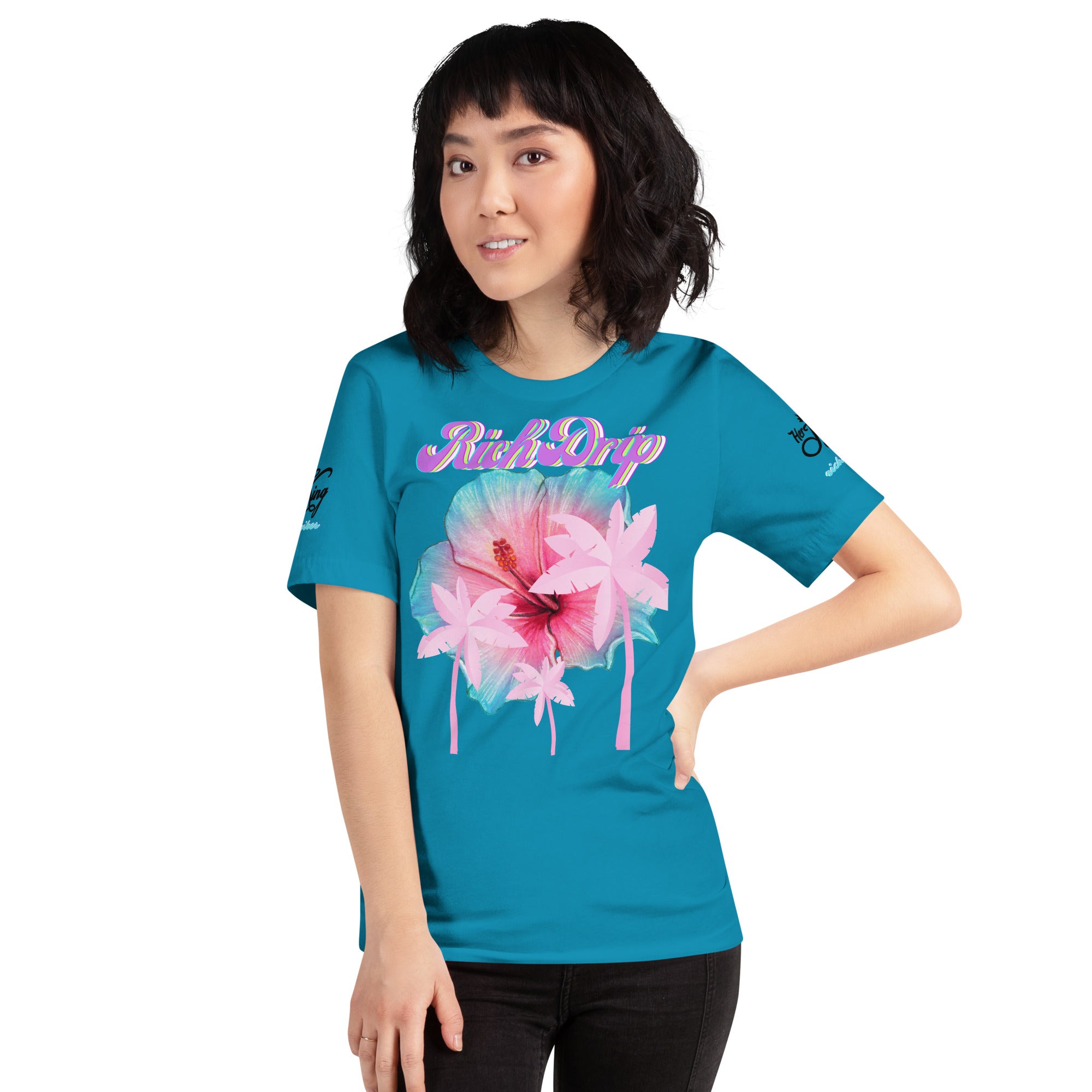 RV Rich Drip Her King Tropical Pink Palm Tree - Unisex t-shirt Aqua