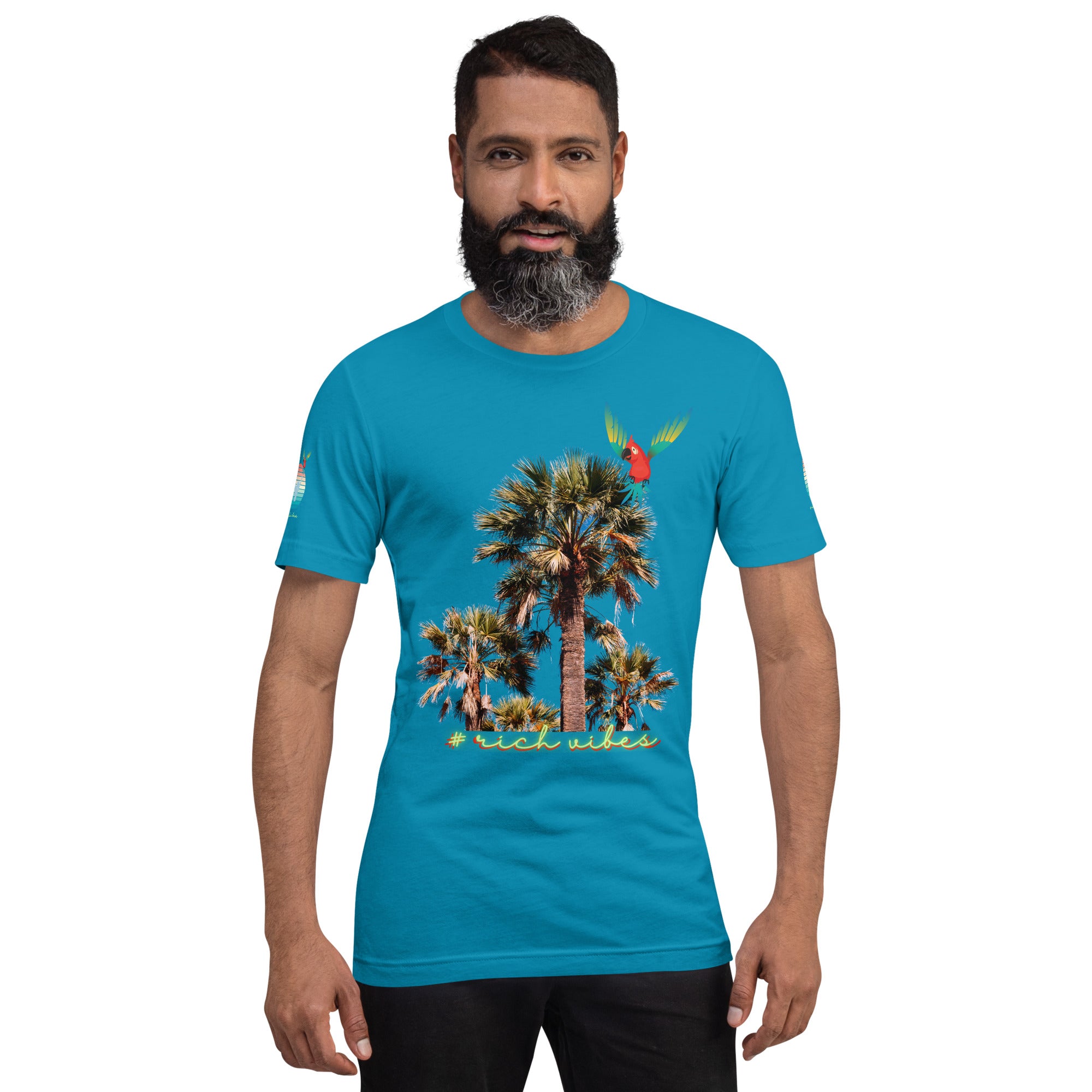 Rich Drip Volt Rich Vibes Colorful Palm Tree Silhouette Multi Colored Circle - Unisex t-shirt Black