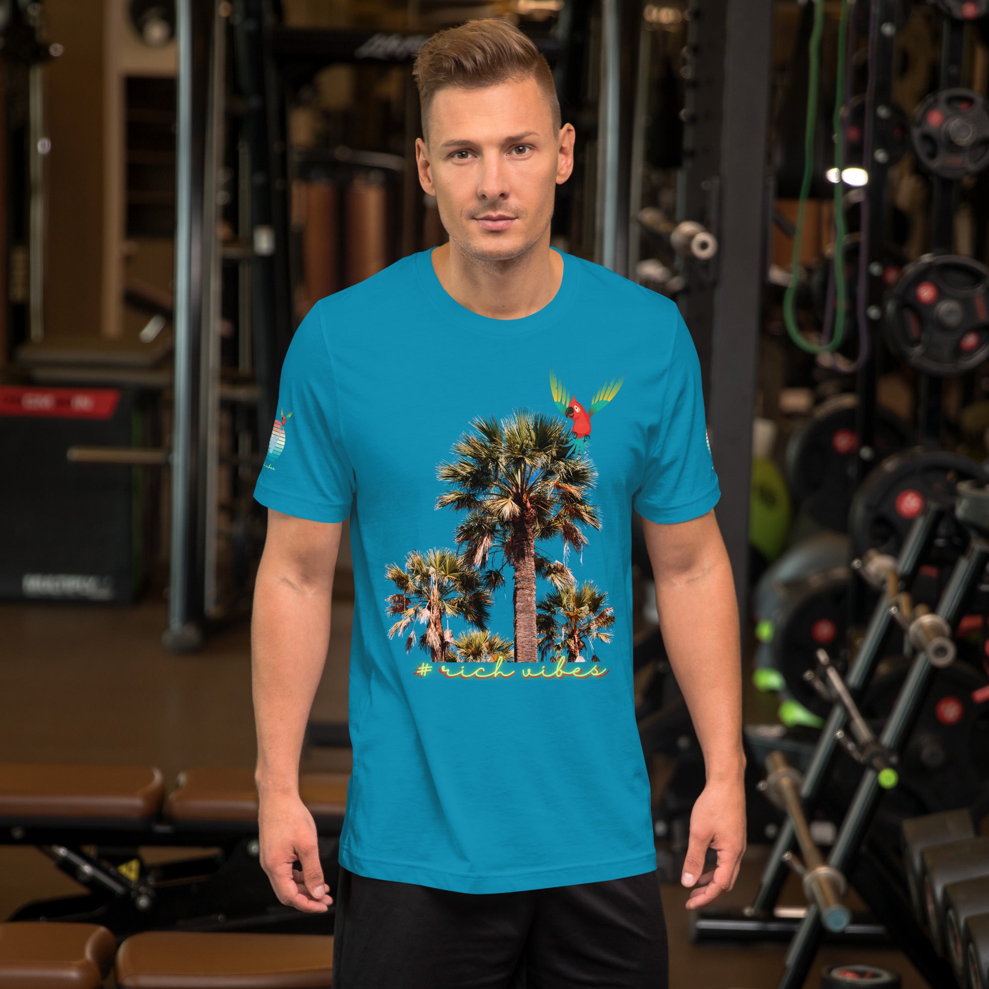 Rich Drip Volt Rich Vibes Colorful Palm Tree Silhouette Multi Colored Circle - Unisex t-shirt Black