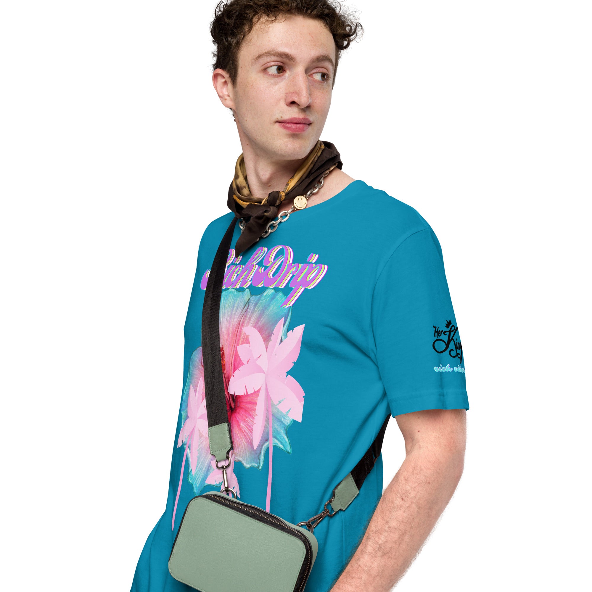 RV Rich Drip Her King Tropical Pink Palm Tree - Unisex t-shirt Aqua