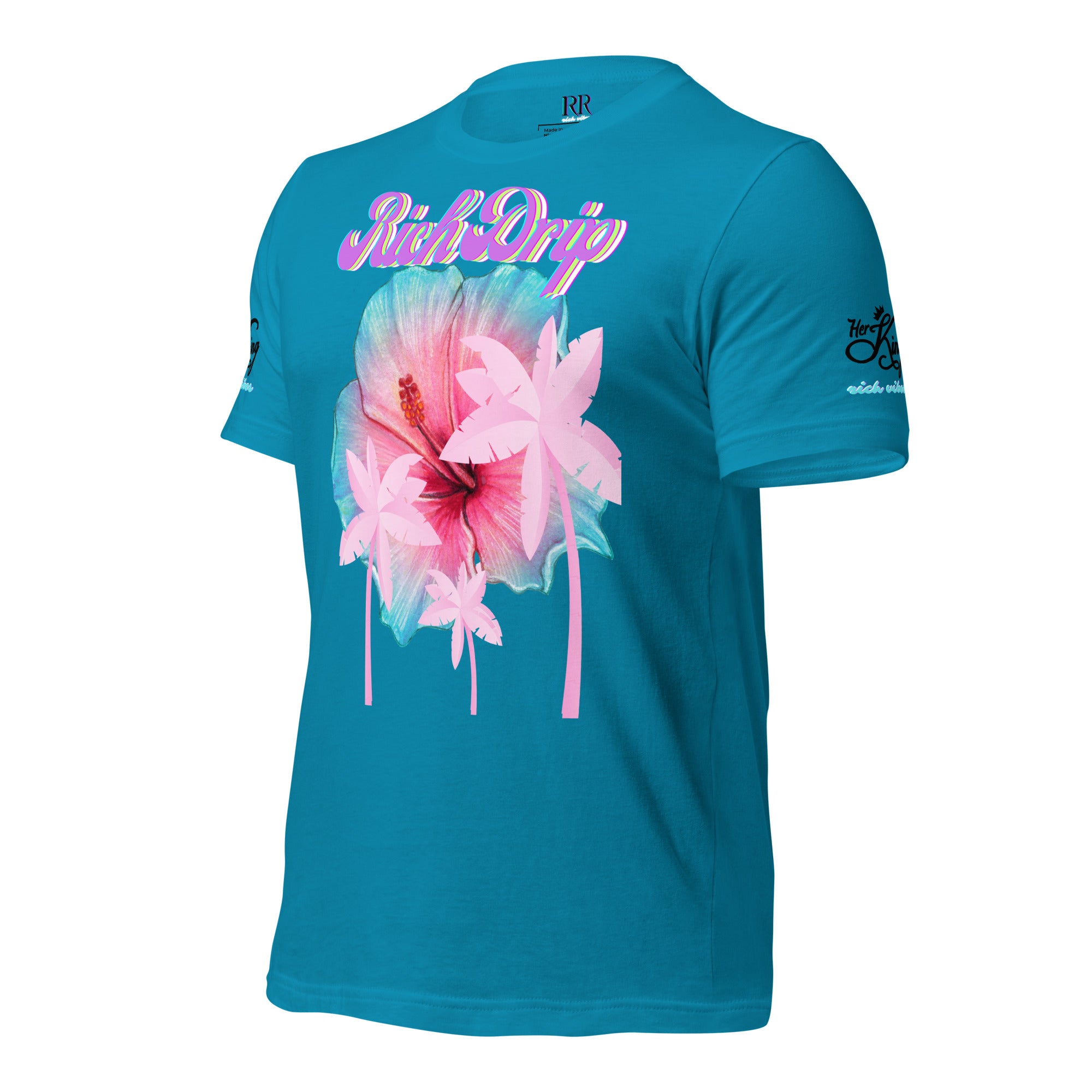 RV Rich Drip Her King Tropical Pink Palm Tree - Unisex t-shirt Aqua