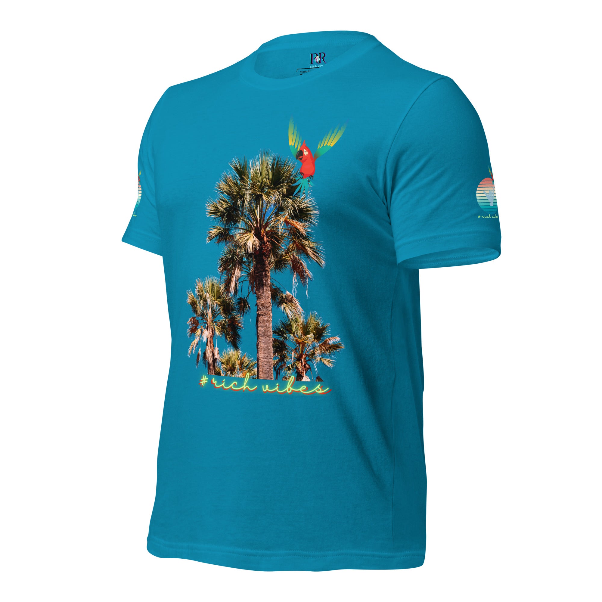 Rich Drip Volt Rich Vibes Colorful Palm Tree Silhouette Multi Colored Circle - Unisex t-shirt Black