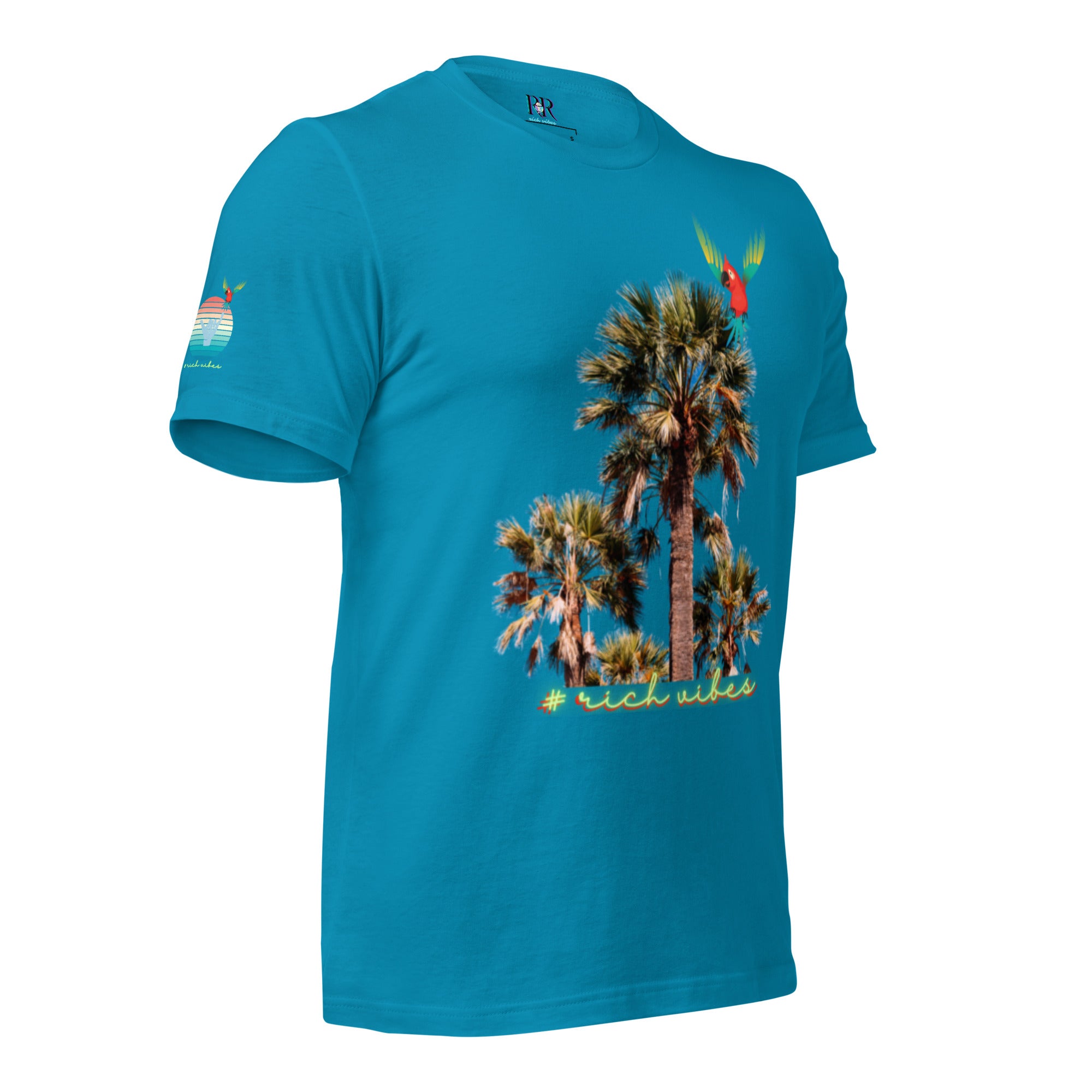 Rich Drip Volt Rich Vibes Colorful Palm Tree Silhouette Multi Colored Circle - Unisex t-shirt