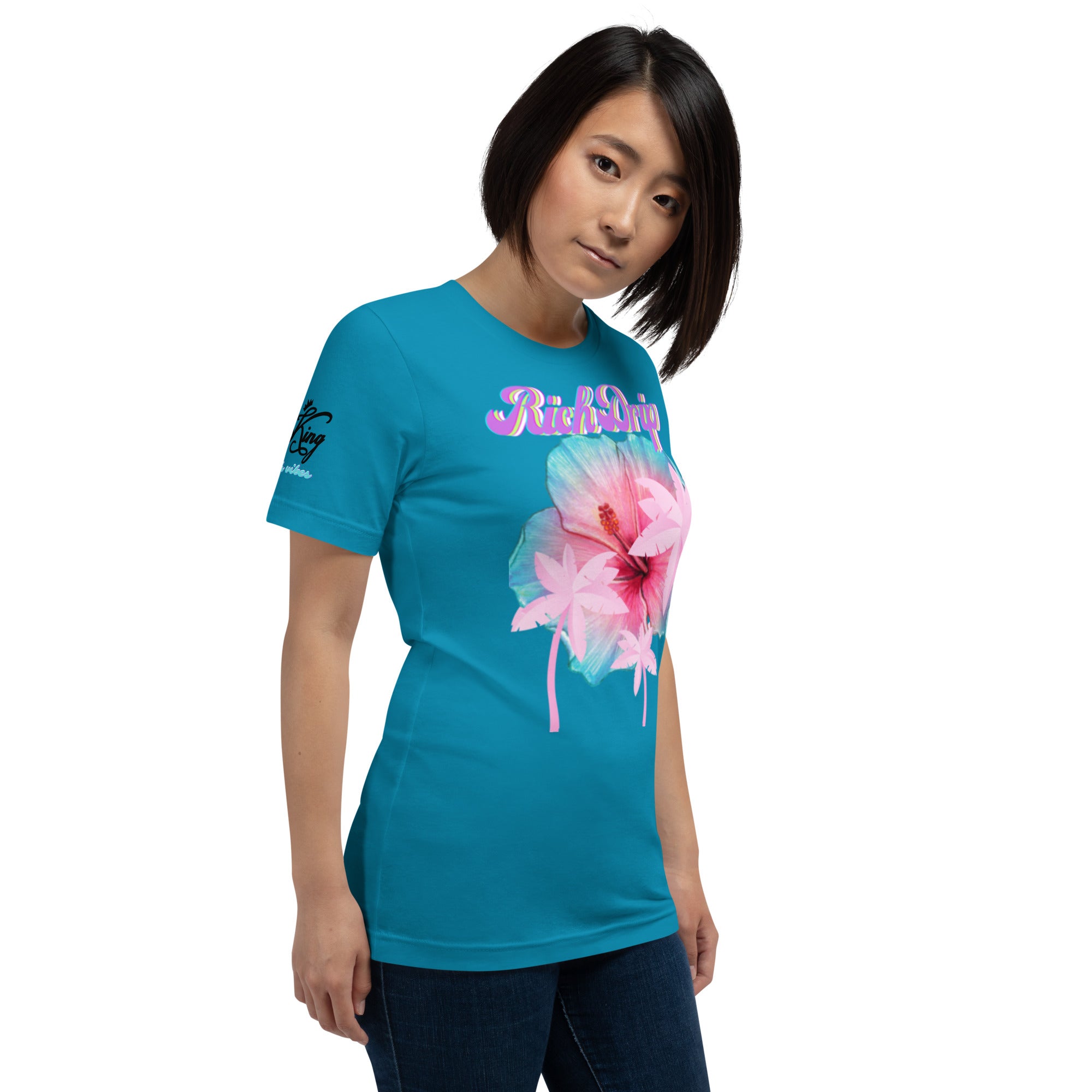 RV Rich Drip Her King Tropical Pink Palm Tree - Unisex t-shirt Aqua