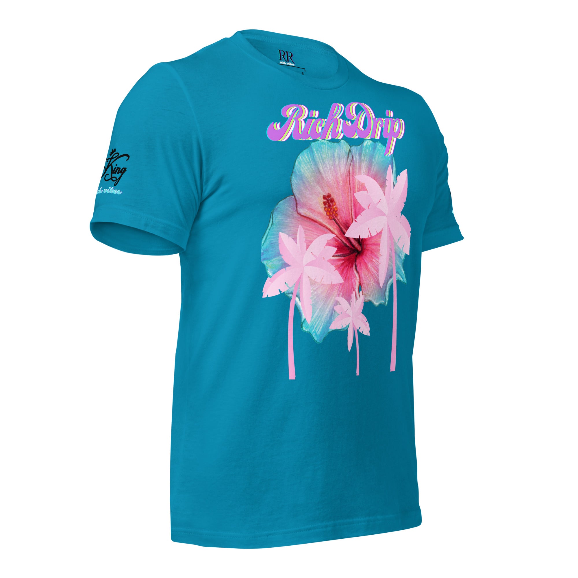 RV Rich Drip Her King Tropical Pink Palm Tree - Unisex t-shirt Aqua