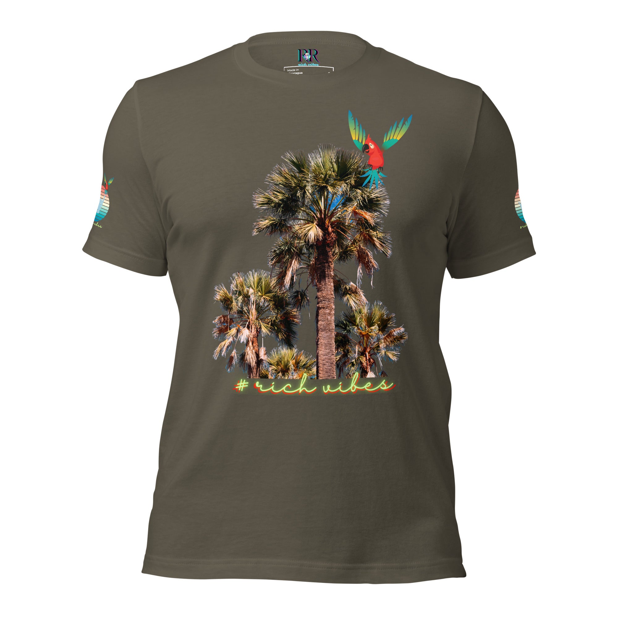 Rich Drip Volt Rich Vibes Colorful Palm Tree Silhouette Multi Colored Circle - Unisex t-shirt Black