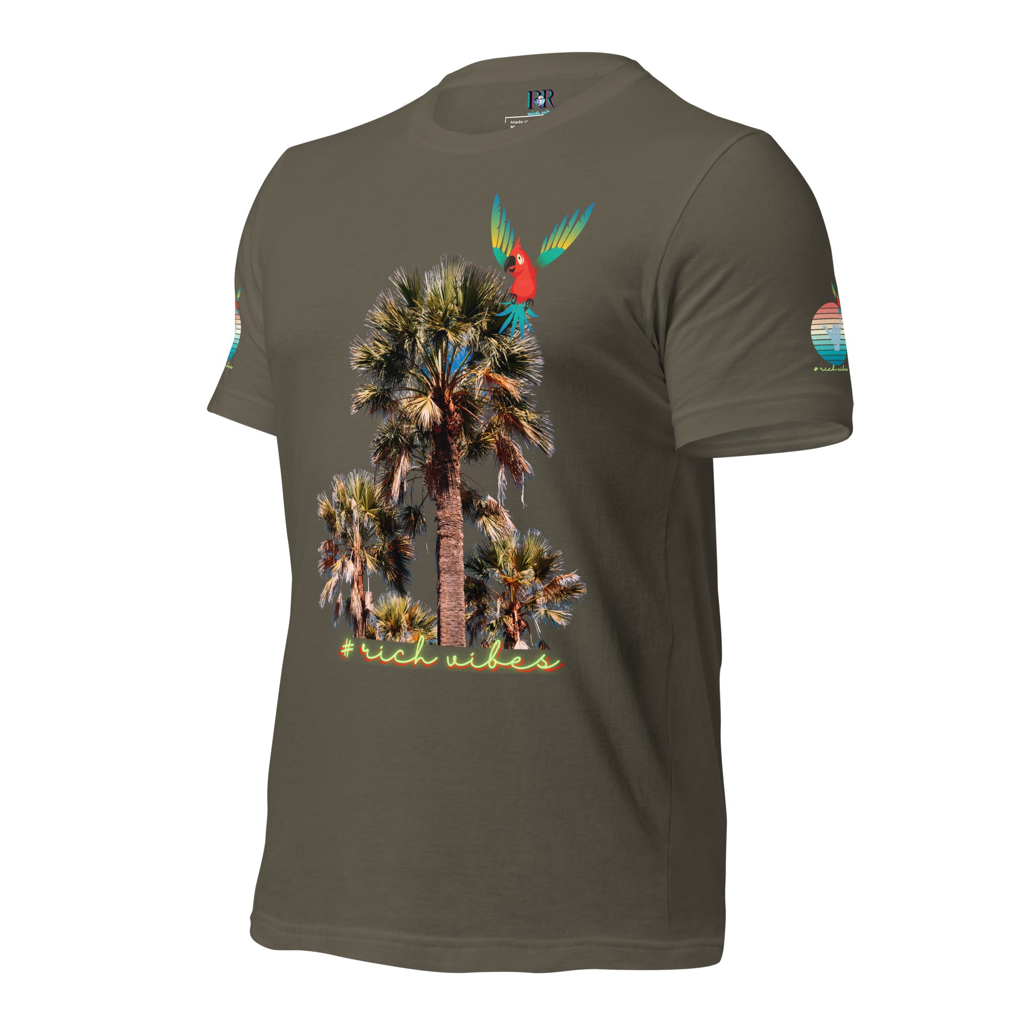 Rich Drip Volt Rich Vibes Colorful Palm Tree Silhouette Multi Colored Circle - Unisex t-shirt Black