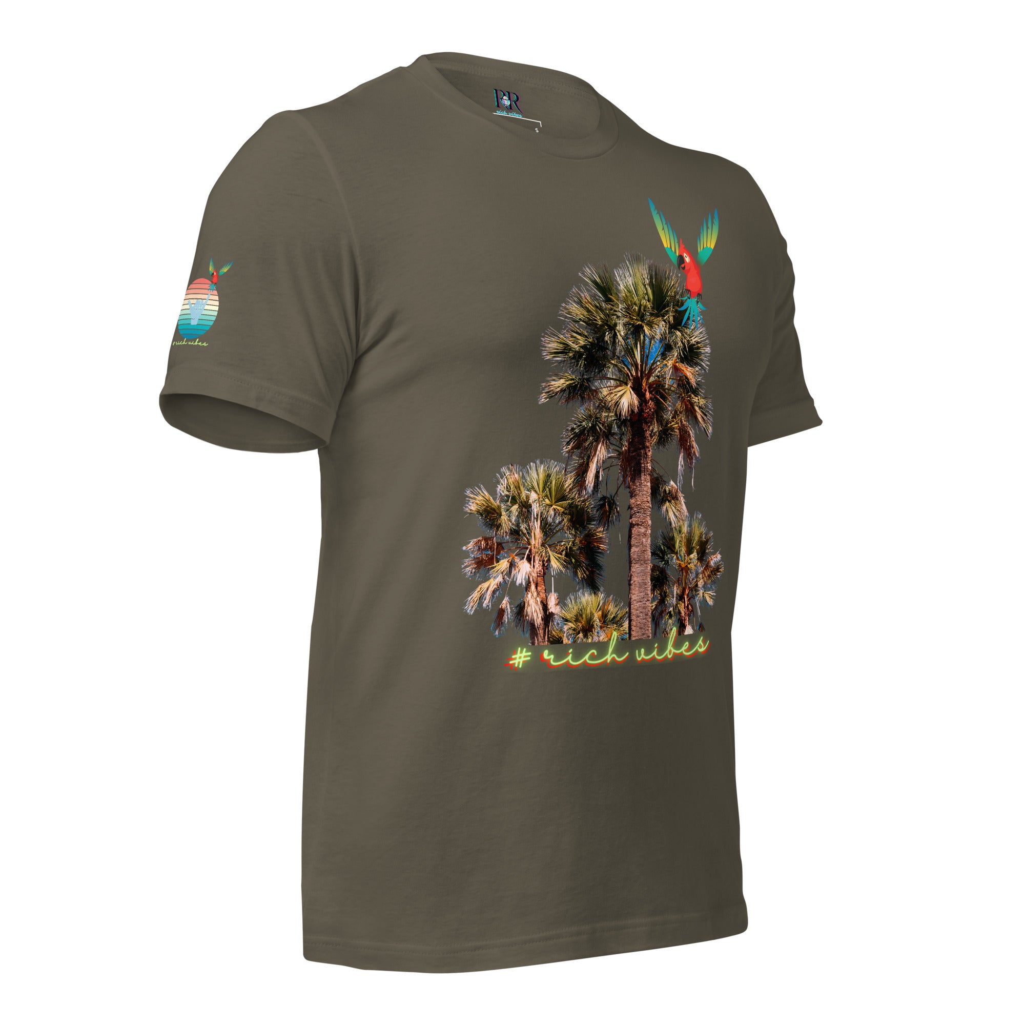 Rich Drip Volt Rich Vibes Colorful Palm Tree Silhouette Multi Colored Circle - Unisex t-shirt Black
