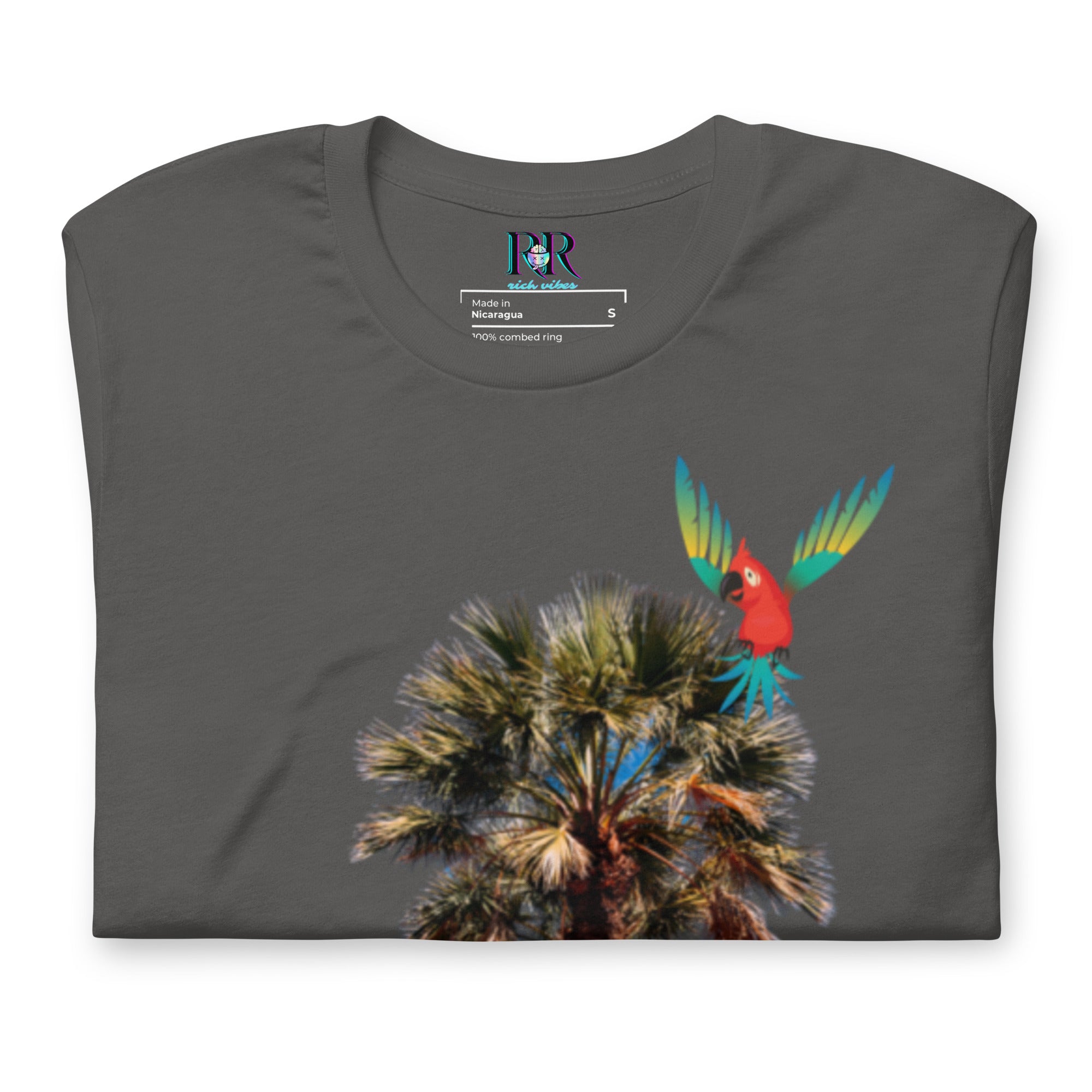 Rich Drip Volt Rich Vibes Colorful Palm Tree Silhouette Multi Colored Circle - Unisex t-shirt Grey