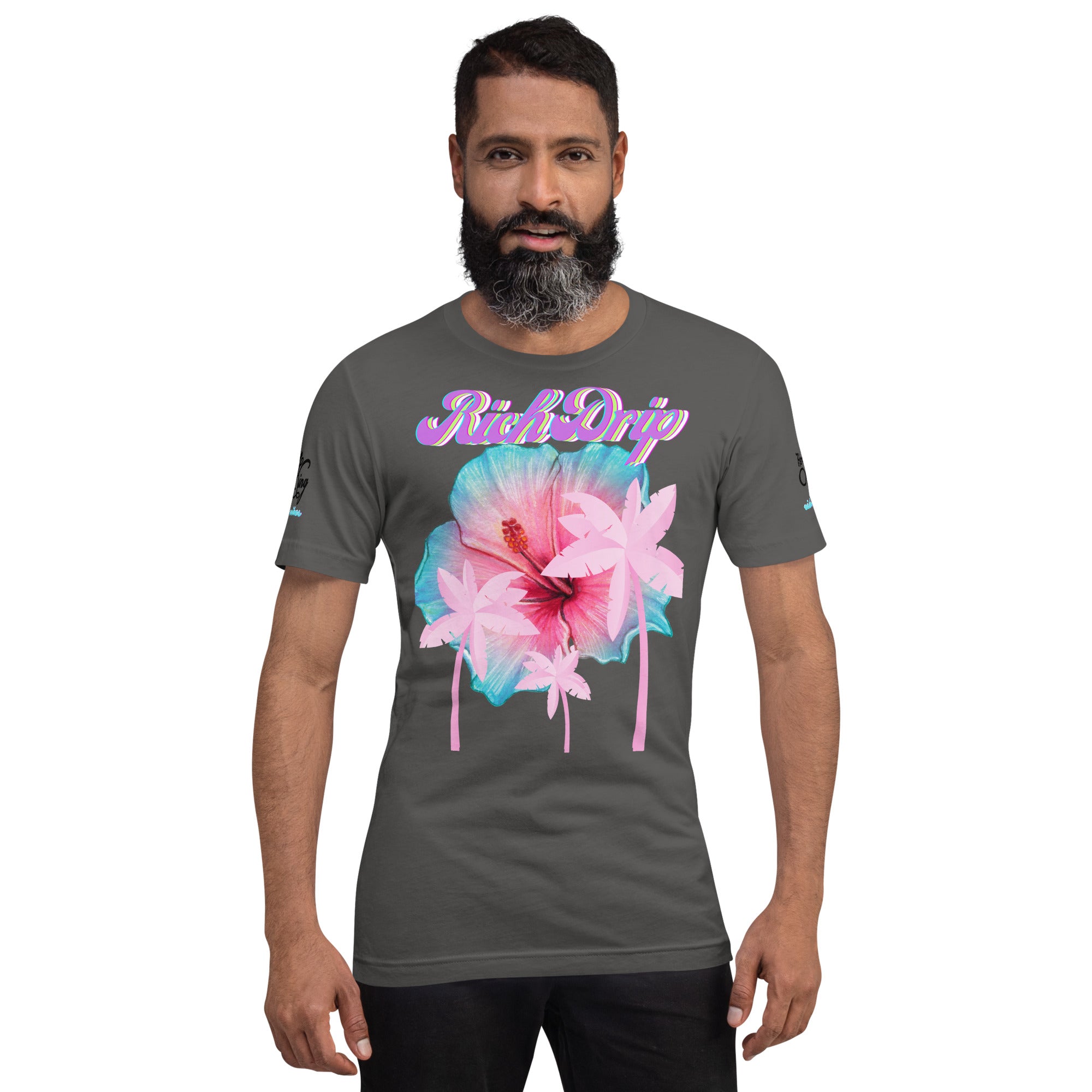 RV Rich Drip Her King Tropical Pink Palm Tree - Unisex t-shirt Grey