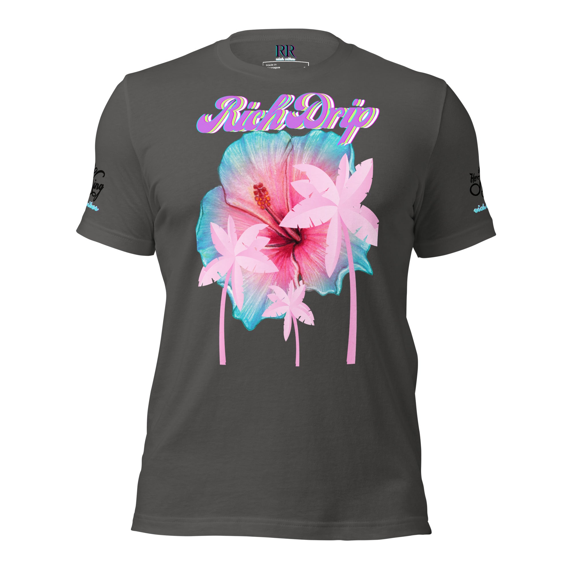 RV Rich Drip Her King Tropical Pink Palm Tree - Unisex t-shirt Grey