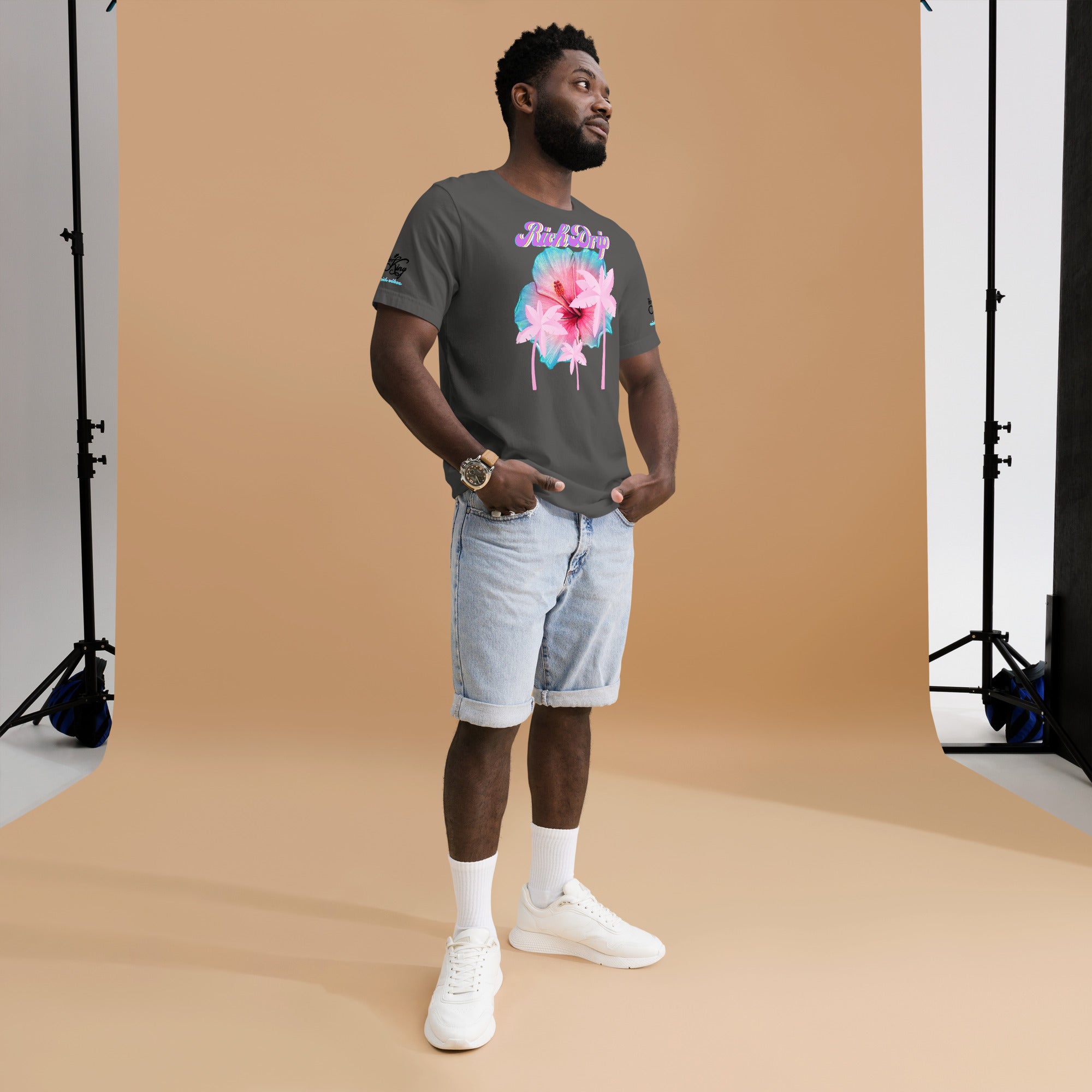 RV Rich Drip Her King Tropical Pink Palm Tree - Unisex t-shirt Grey
