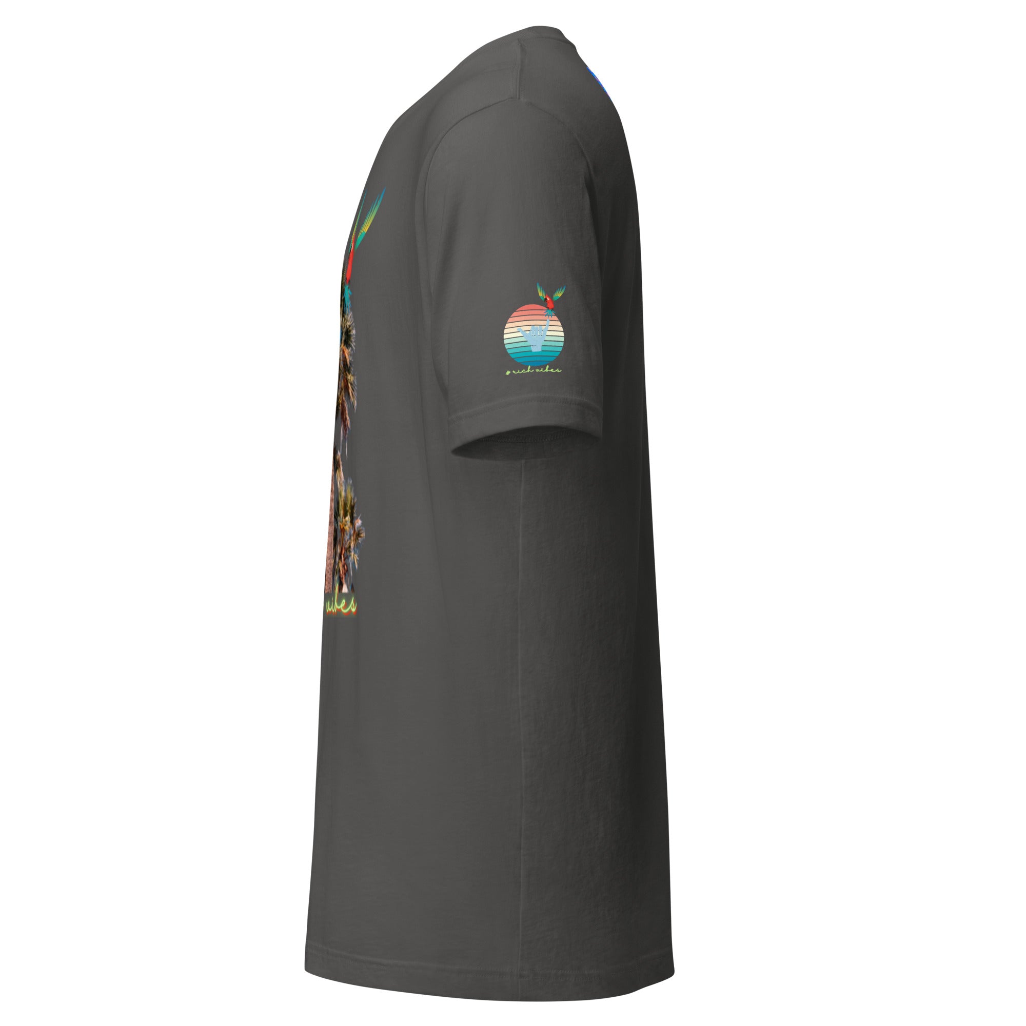 Rich Drip Volt Rich Vibes Colorful Palm Tree Silhouette Multi Colored Circle - Unisex t-shirt Grey