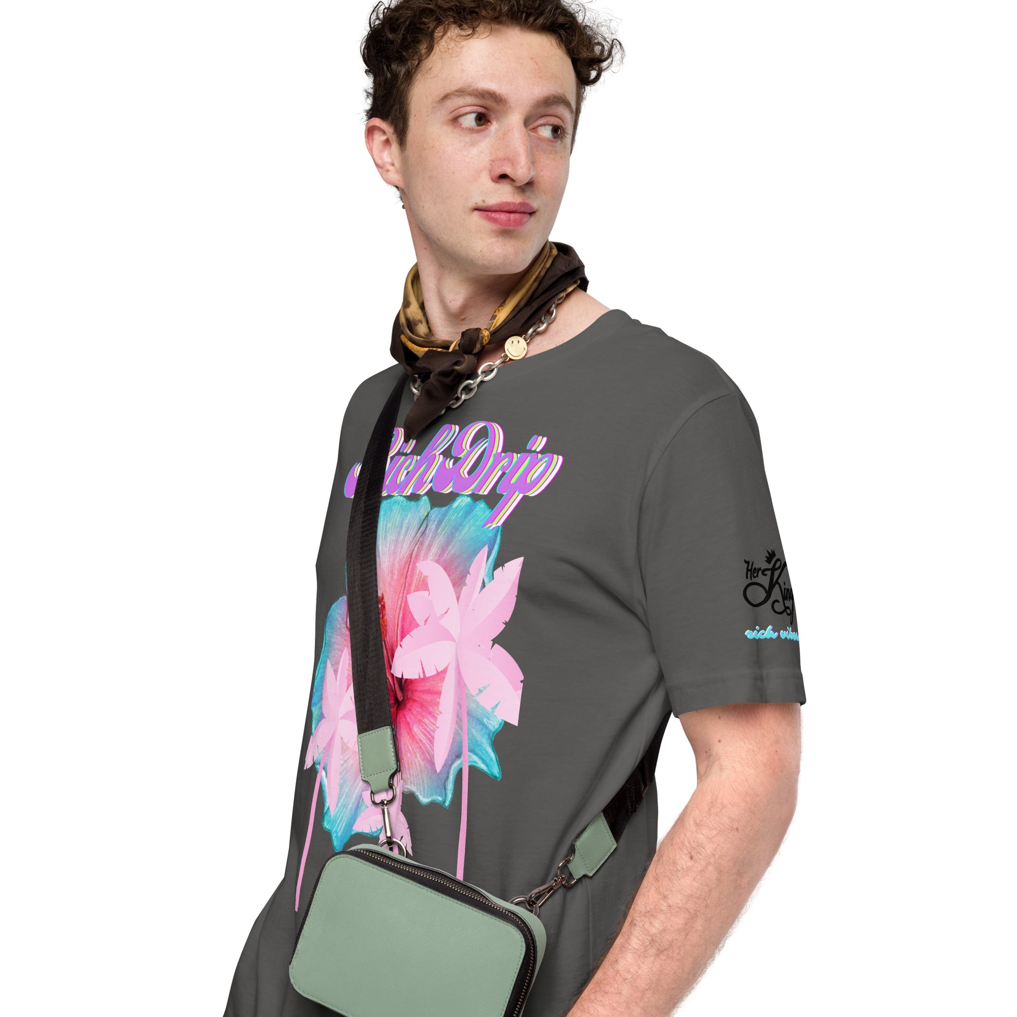 RV Rich Drip Her King Tropical Pink Palm Tree - Unisex t-shirt Grey