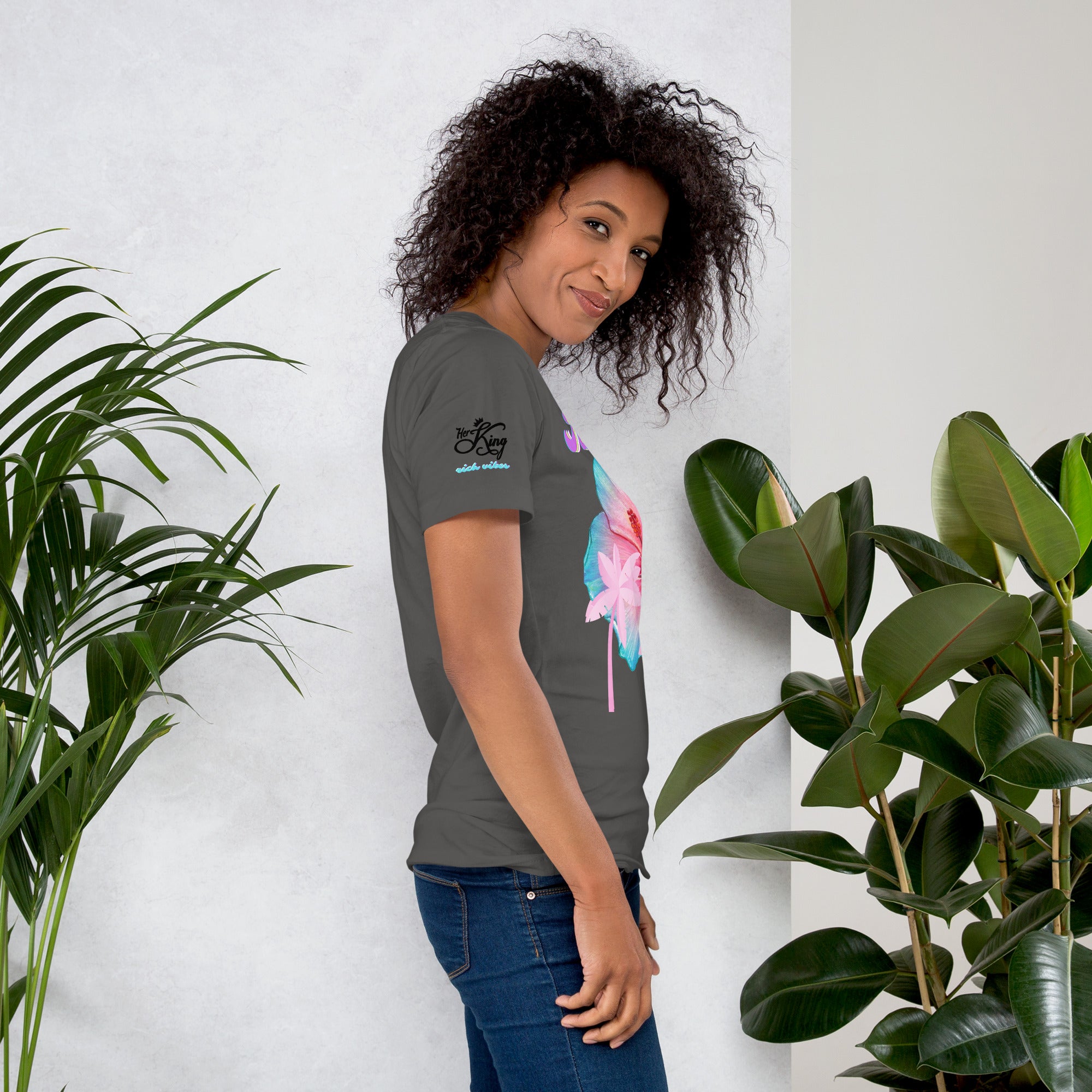 RV Rich Drip Her King Tropical Pink Palm Tree - Unisex t-shirt Grey