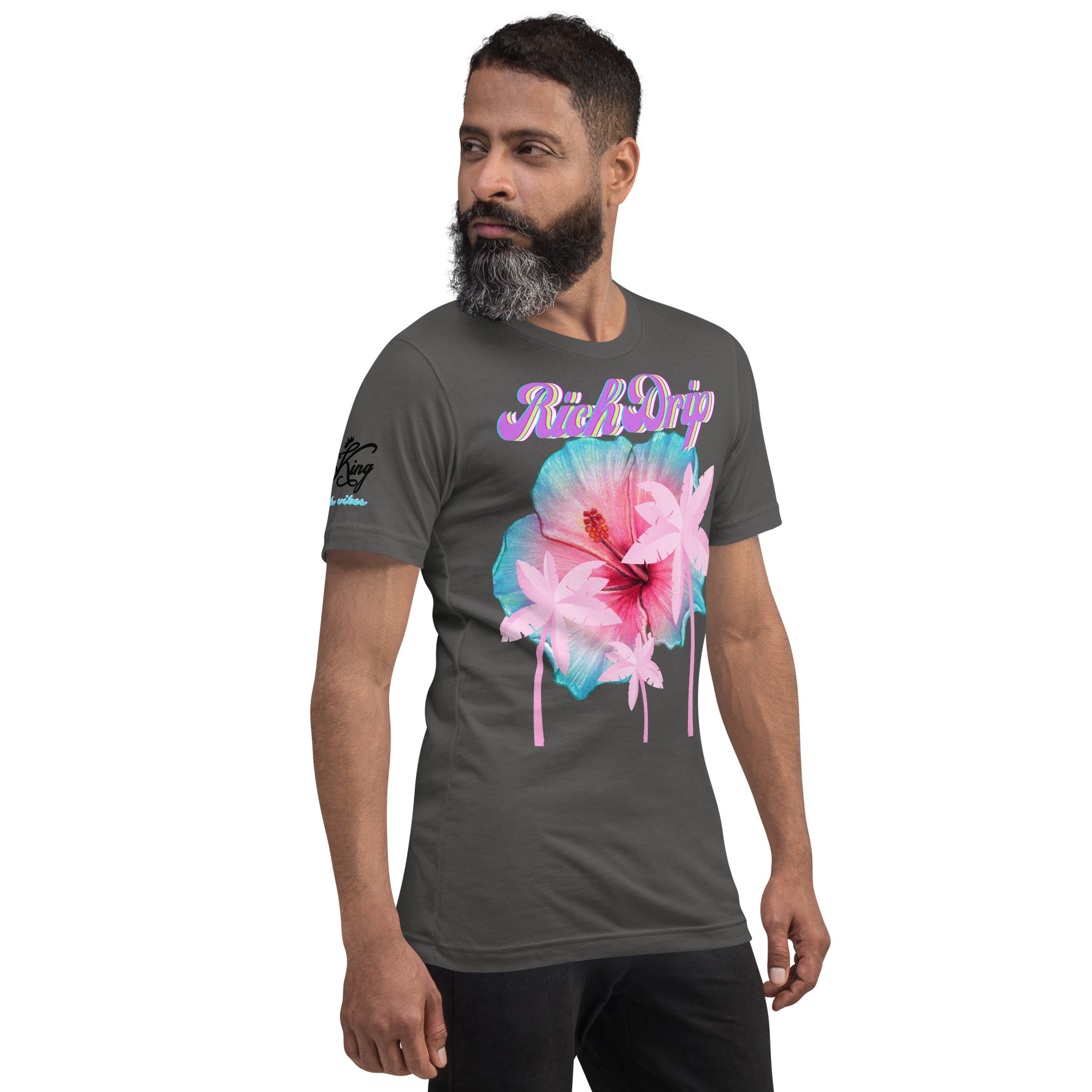 RV Rich Drip Her King Tropical Pink Palm Tree - Unisex t-shirt Grey