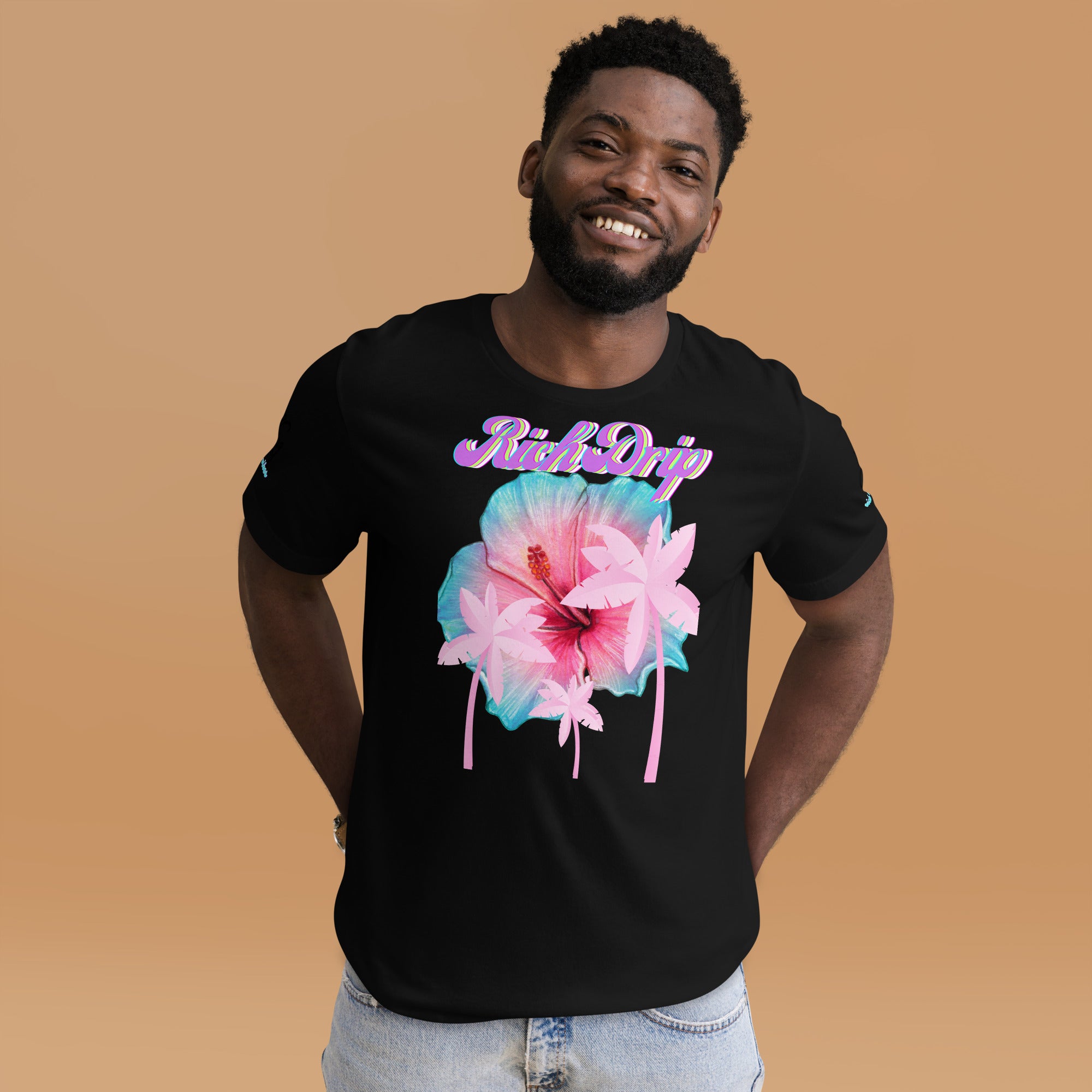 RV Rich Drip Her King Tropical Pink Palm Tree - Unisex t-shirt Black