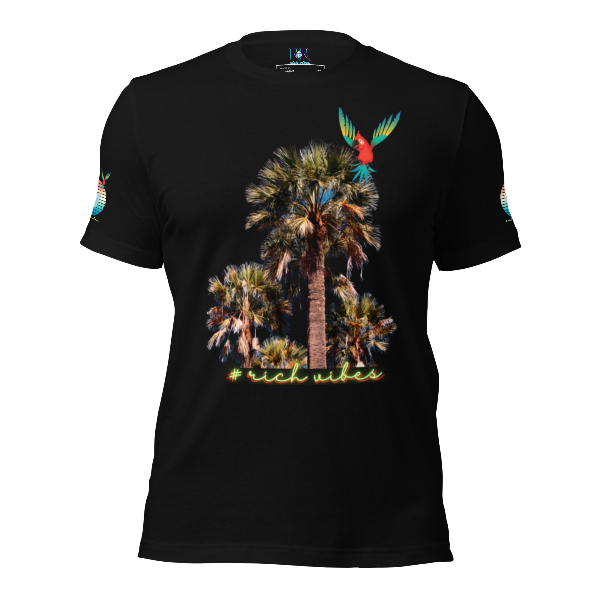Rich Drip Volt Rich Vibes Colorful Palm Tree Silhouette Multi Colored Circle - Unisex t-shirt