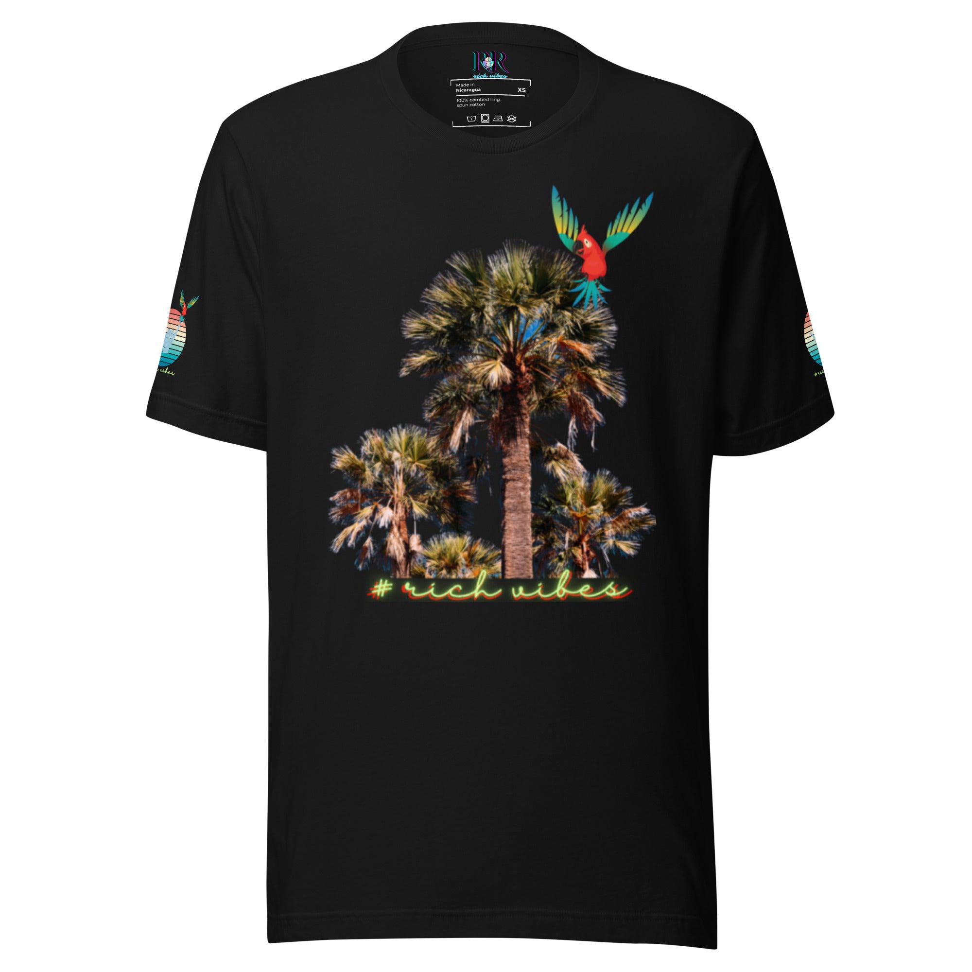 Rich Drip Volt Rich Vibes Colorful Palm Tree Silhouette Multi Colored Circle - Unisex t-shirt