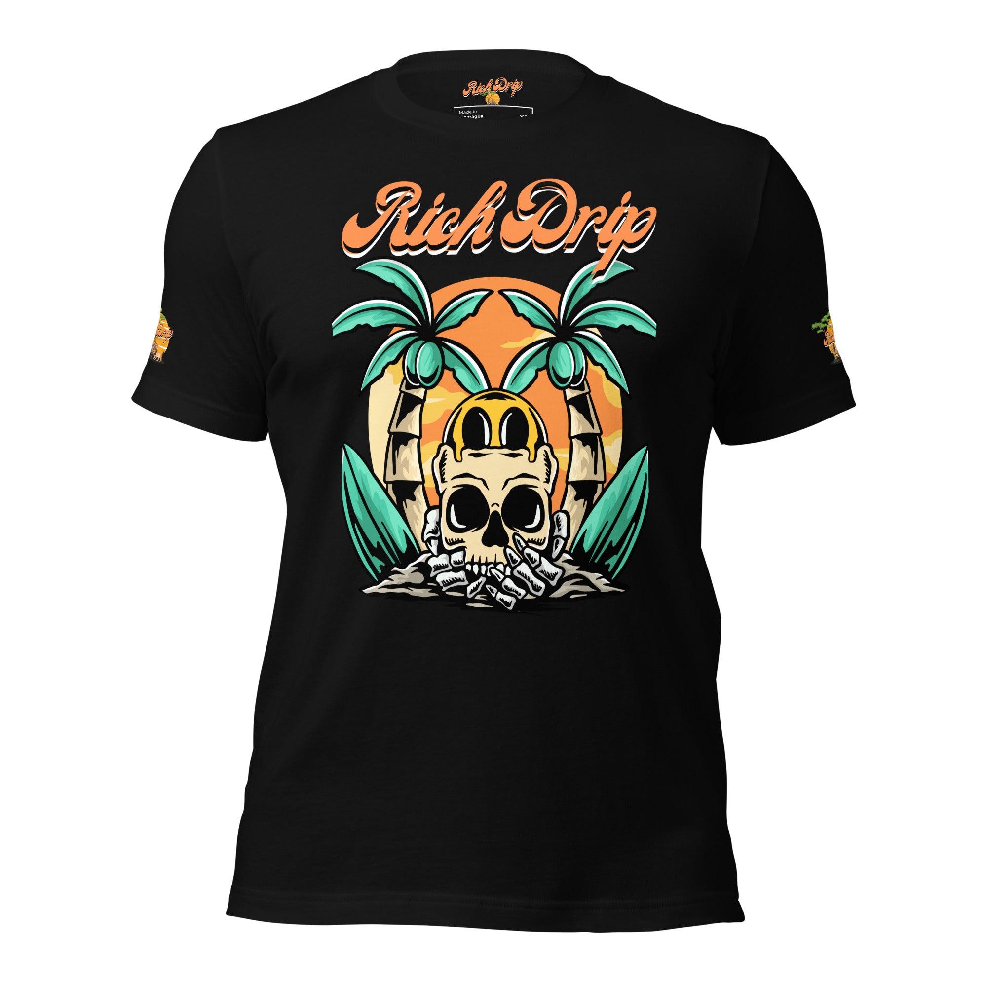 Rich Drip Orange Skull Palm Tree Sunset - Unisex t-shirt