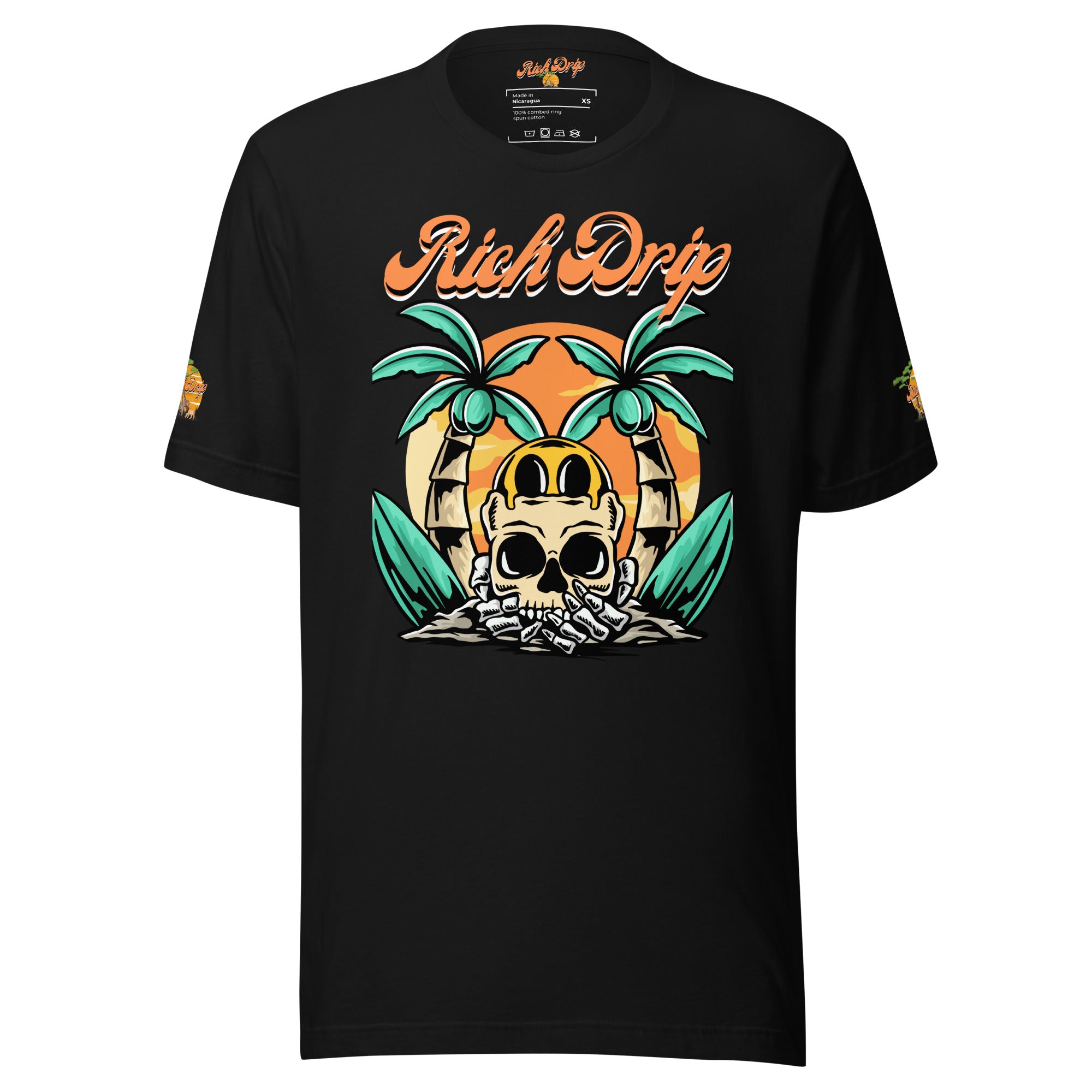 Rich Drip Orange Skull Palm Tree Sunset - Unisex t-shirt