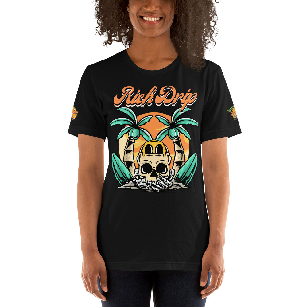 Rich Drip Orange Skull Palm Tree Sunset - Unisex t-shirt