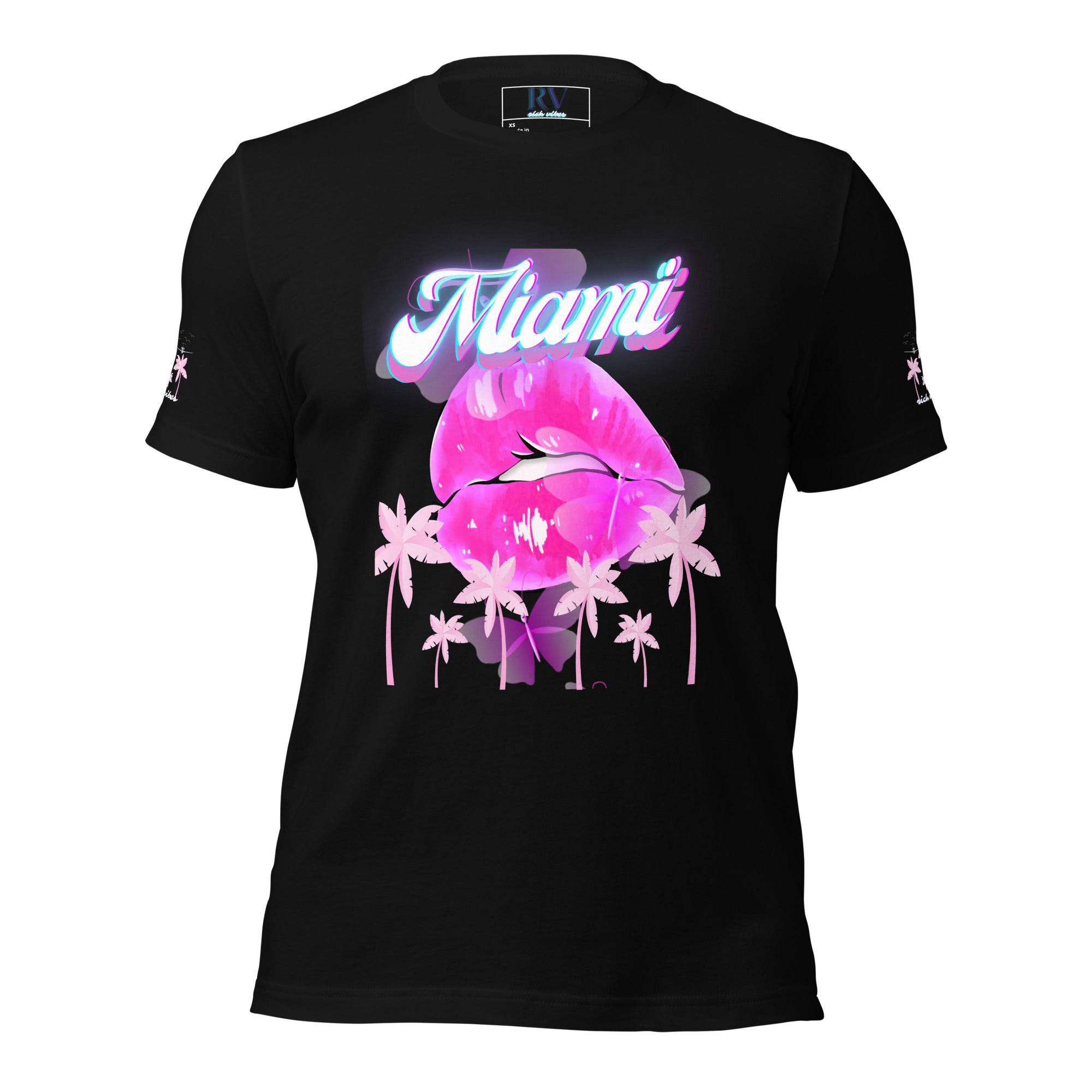 Rich Vibes Miami Tropical Pink Print Diva Kiss - Unisex t-shirt Black
