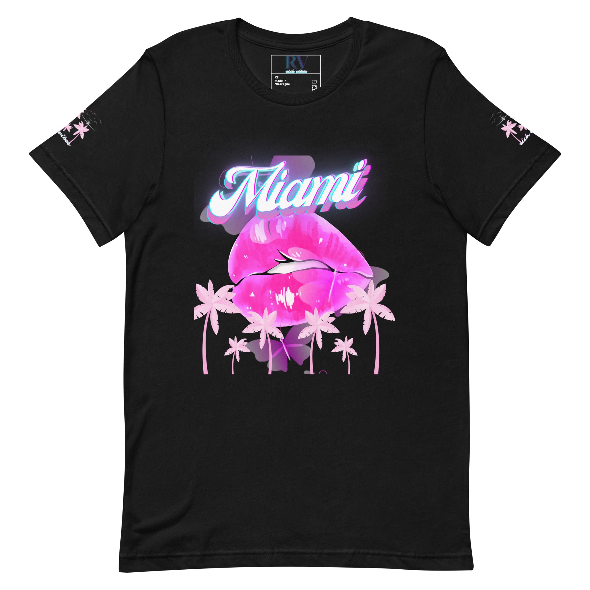 Rich Vibes Miami Tropical Pink Print Diva Kiss - Unisex t-shirt Black