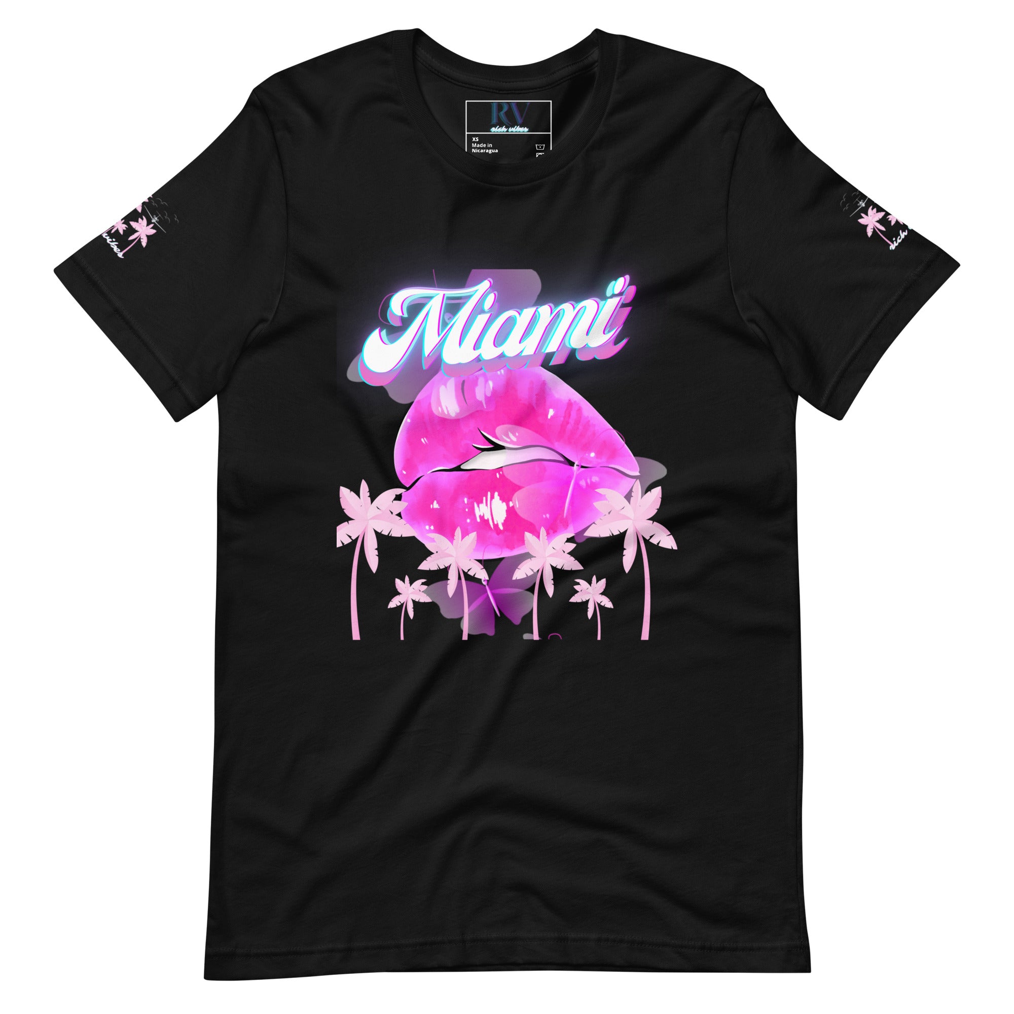 Rich Vibes Miami Tropical Pink Print Diva Kiss - Unisex t-shirt Black