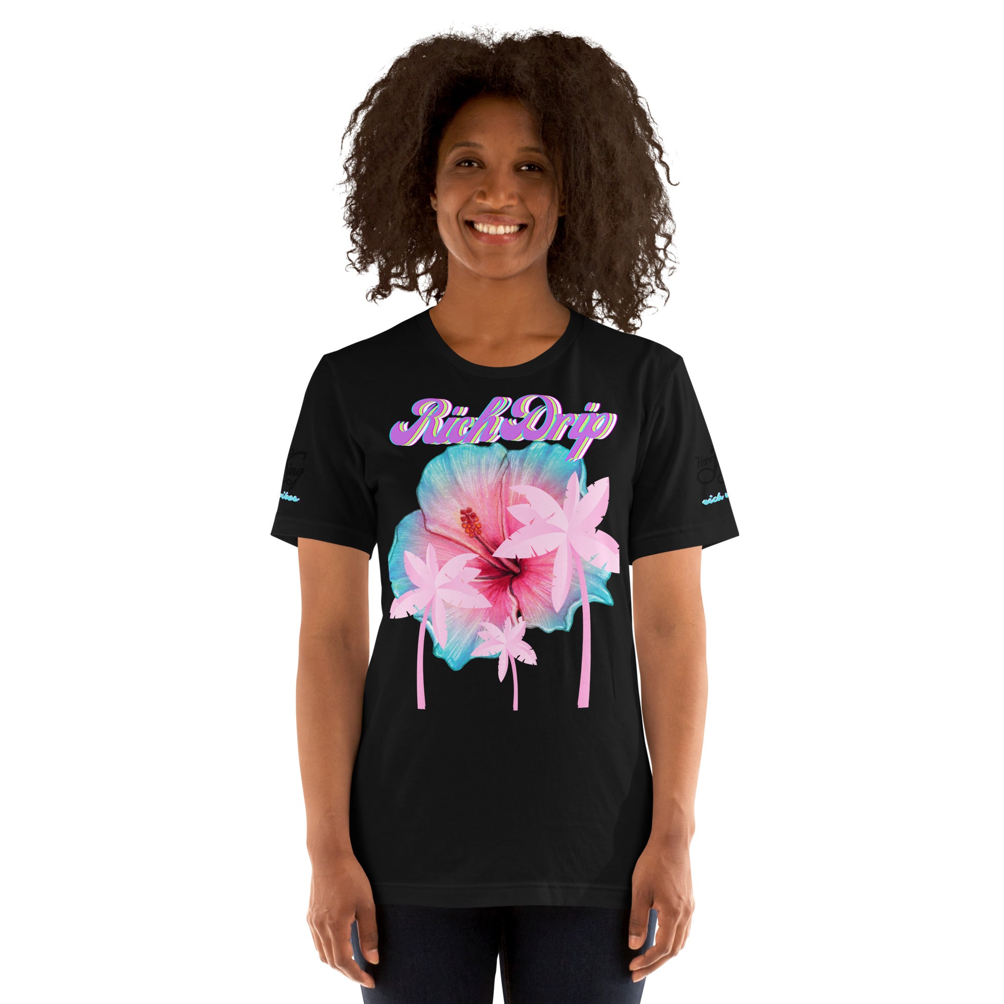RV Rich Drip Her King Tropical Pink Palm Tree - Unisex t-shirt Black