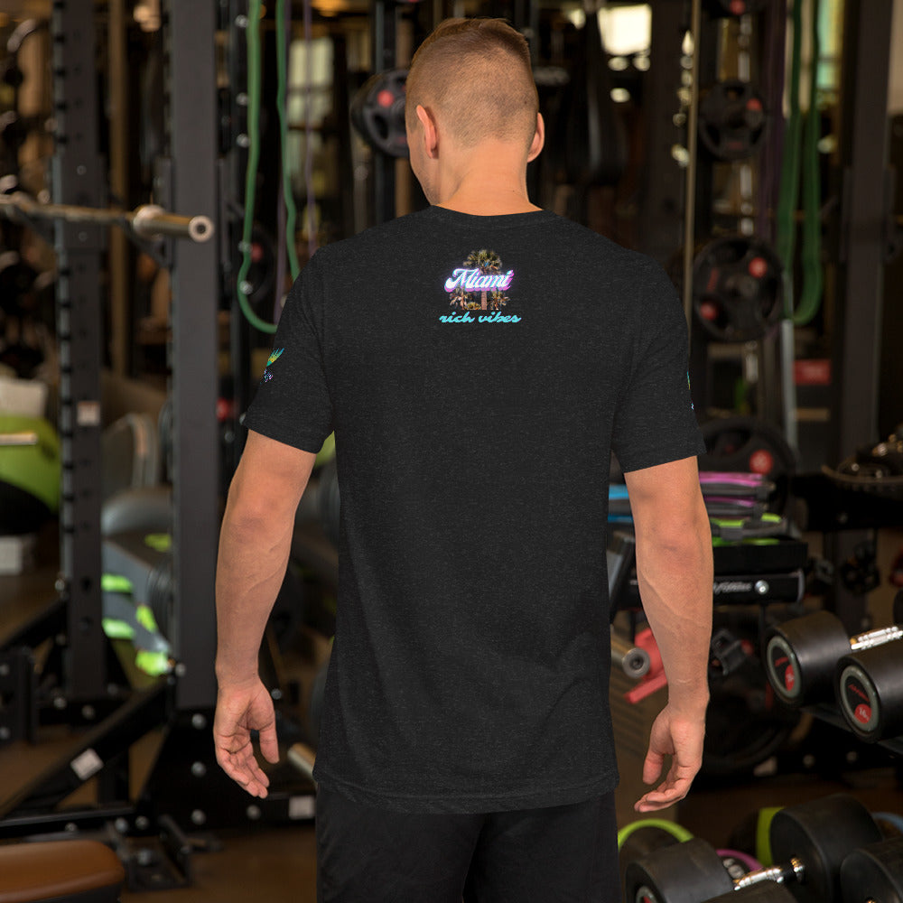 RV Rich Drip Miami Palm Tree Silhouette Black Heather - Unisex t-shirt