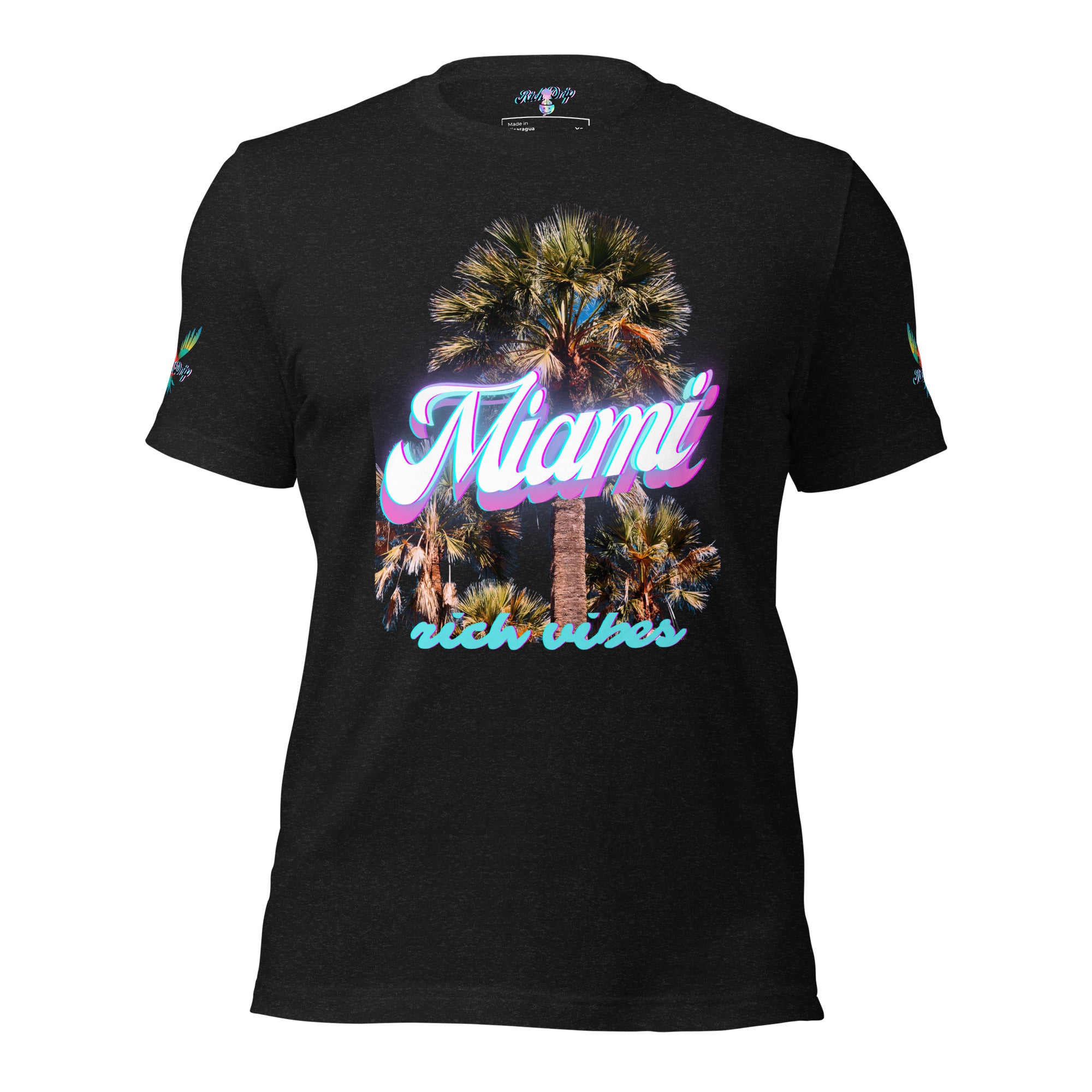 RV Rich Drip Miami Palm Tree Silhouette Black Heather - Unisex t-shirt