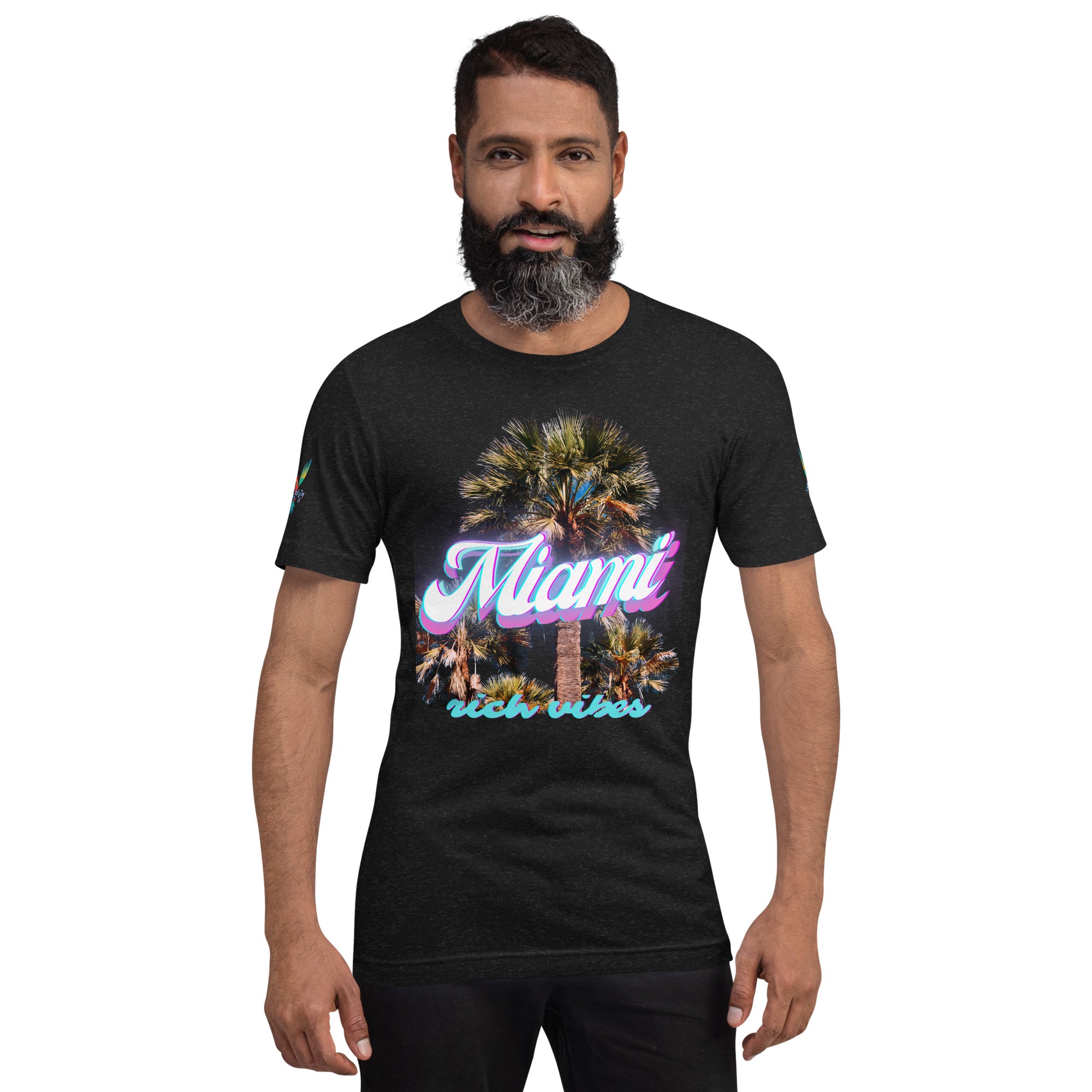 RV Rich Drip Miami Palm Tree Silhouette Black Heather - Unisex t-shirt
