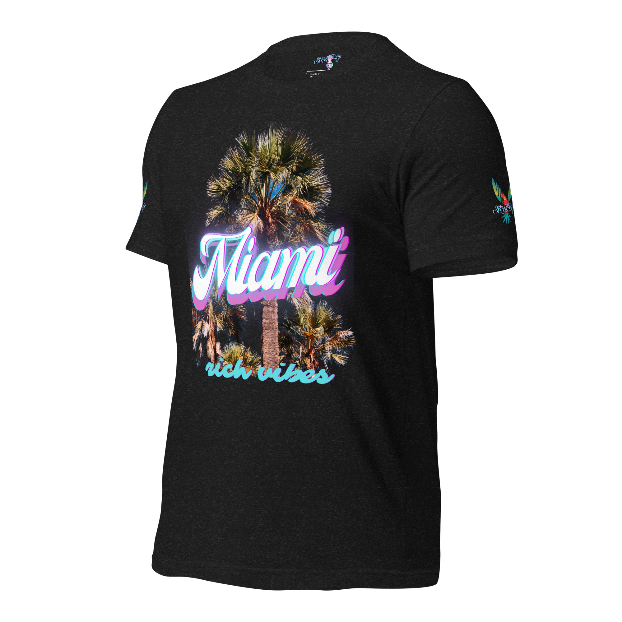 RV Rich Drip Miami Palm Tree Silhouette Black Heather - Unisex t-shirt
