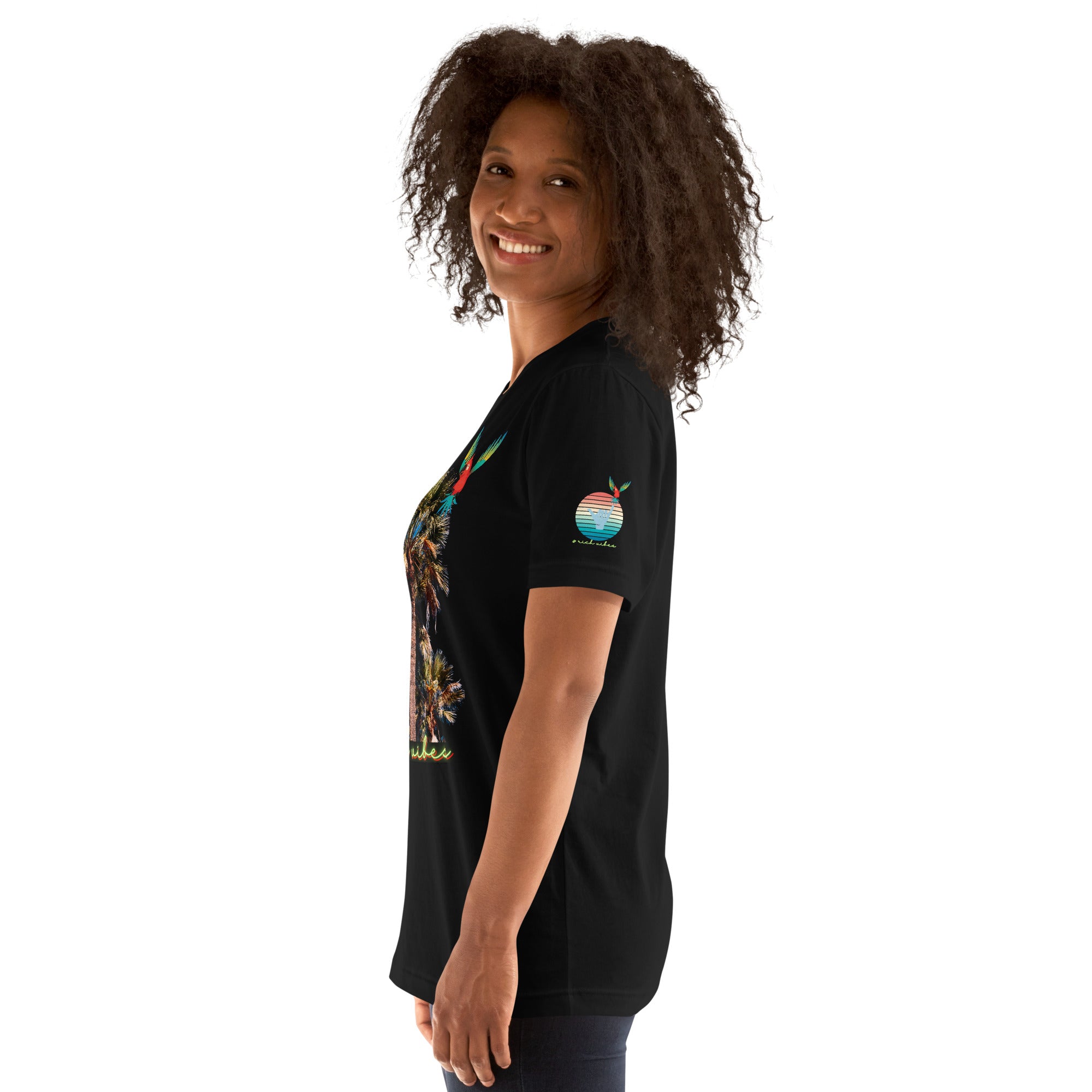 Rich Drip Volt Rich Vibes Colorful Palm Tree Silhouette Multi Colored Circle - Unisex t-shirt Black