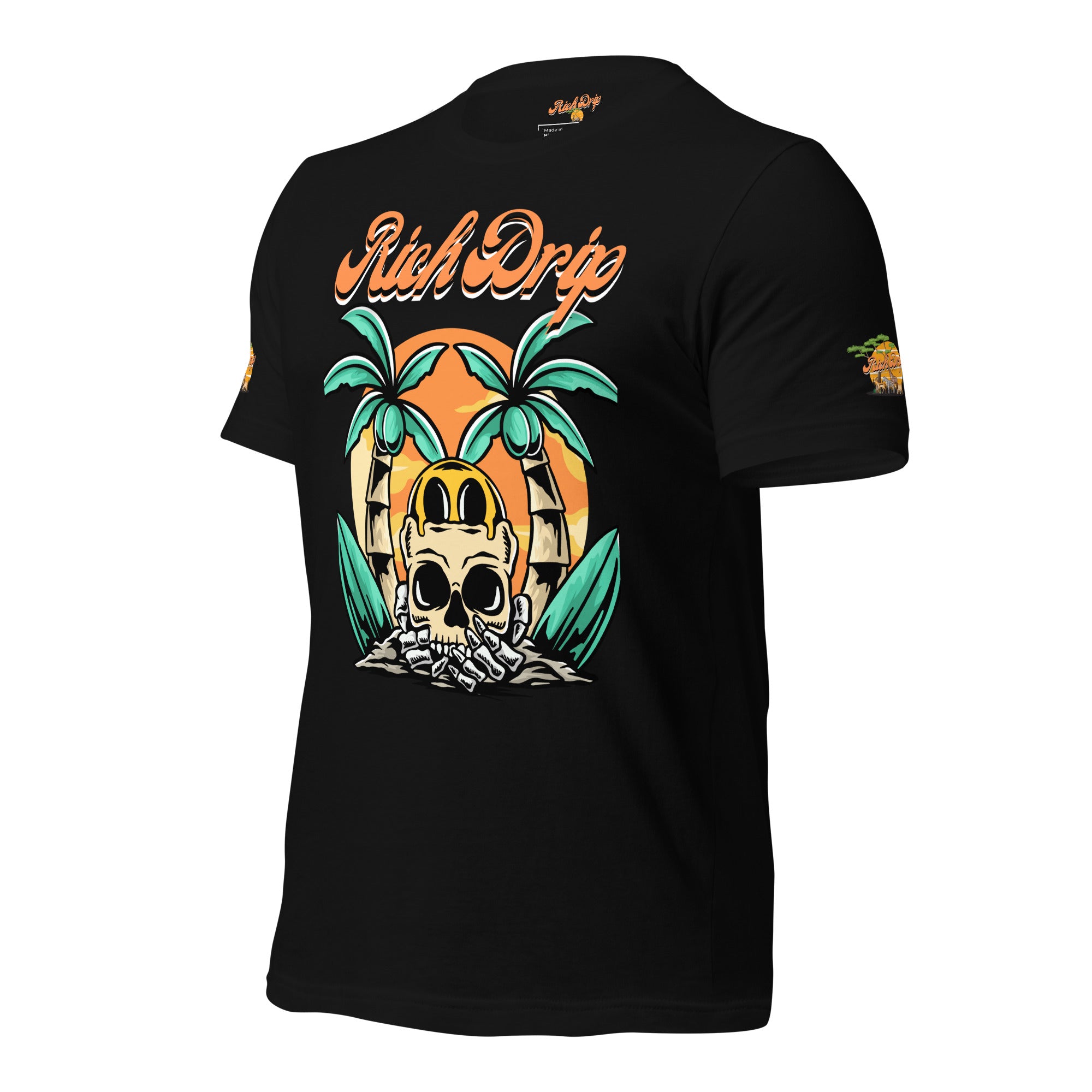 Rich Drip Orange Skull Palm Tree Sunset - Unisex t-shirt