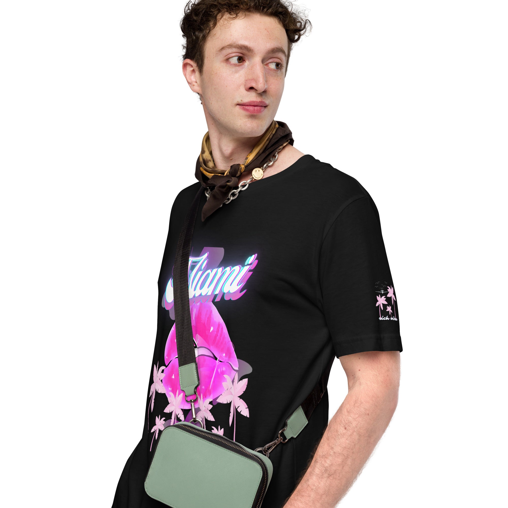 Rich Vibes Miami Tropical Pink Print Diva Kiss - Unisex t-shirt Black