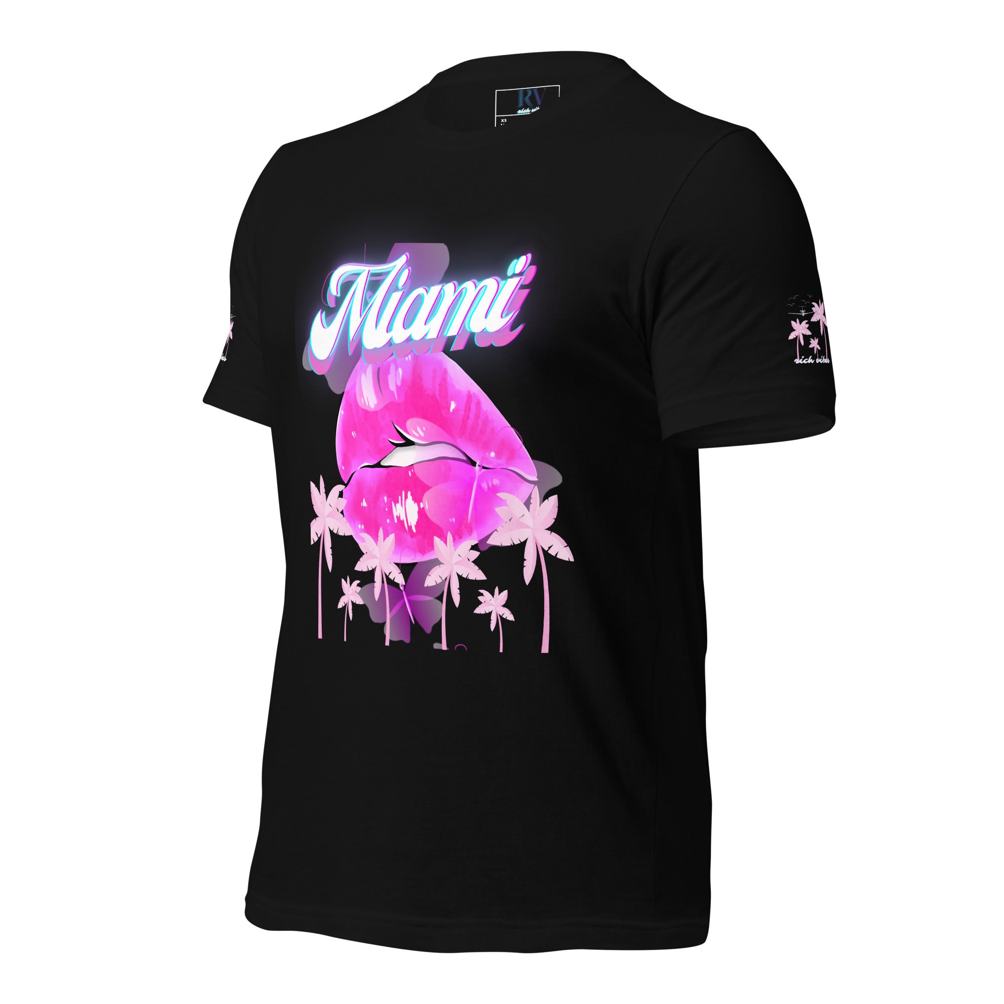 Rich Vibes Miami Tropical Pink Print Diva Kiss - Unisex t-shirt Black