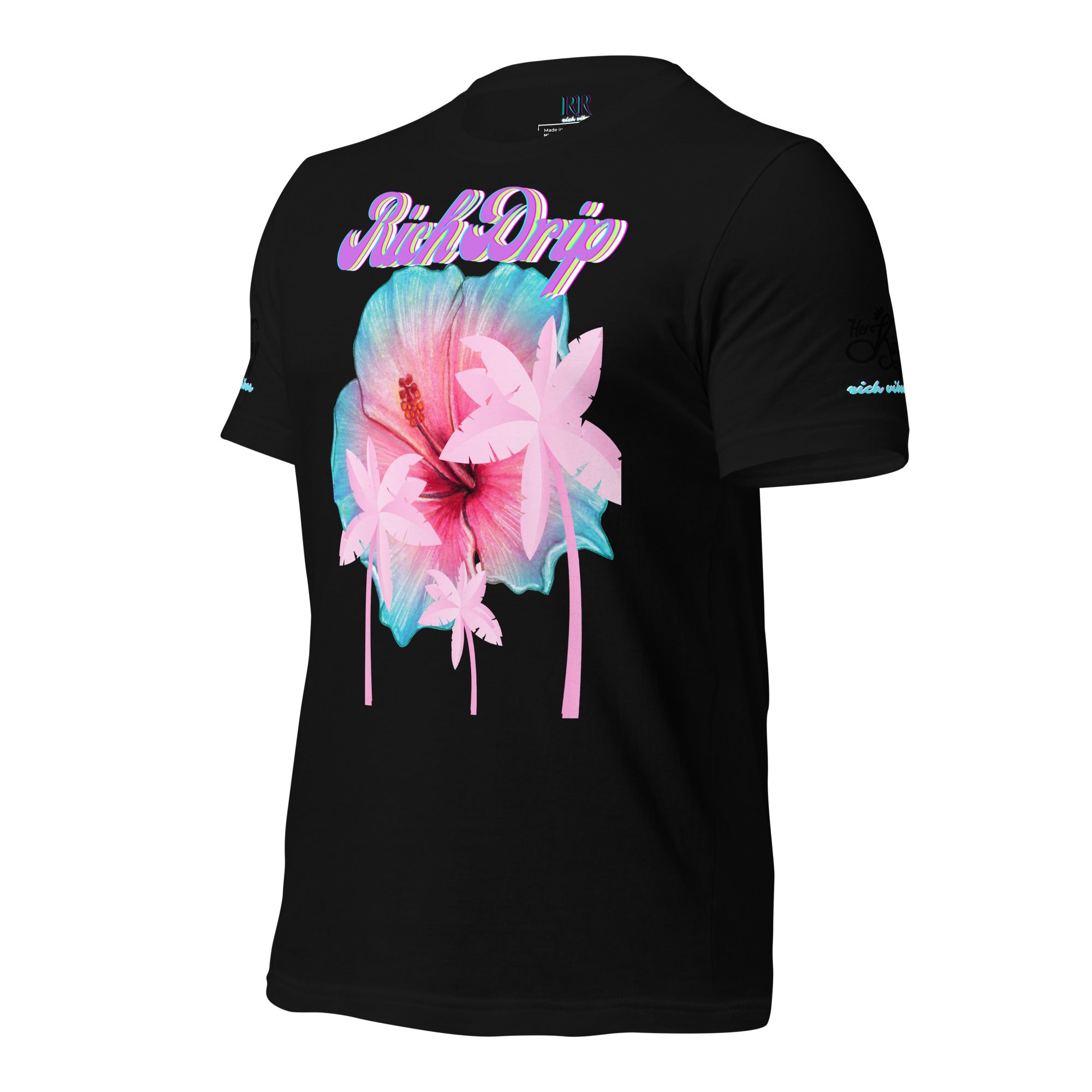 RV Rich Drip Her King Tropical Pink Palm Tree - Unisex t-shirt Black