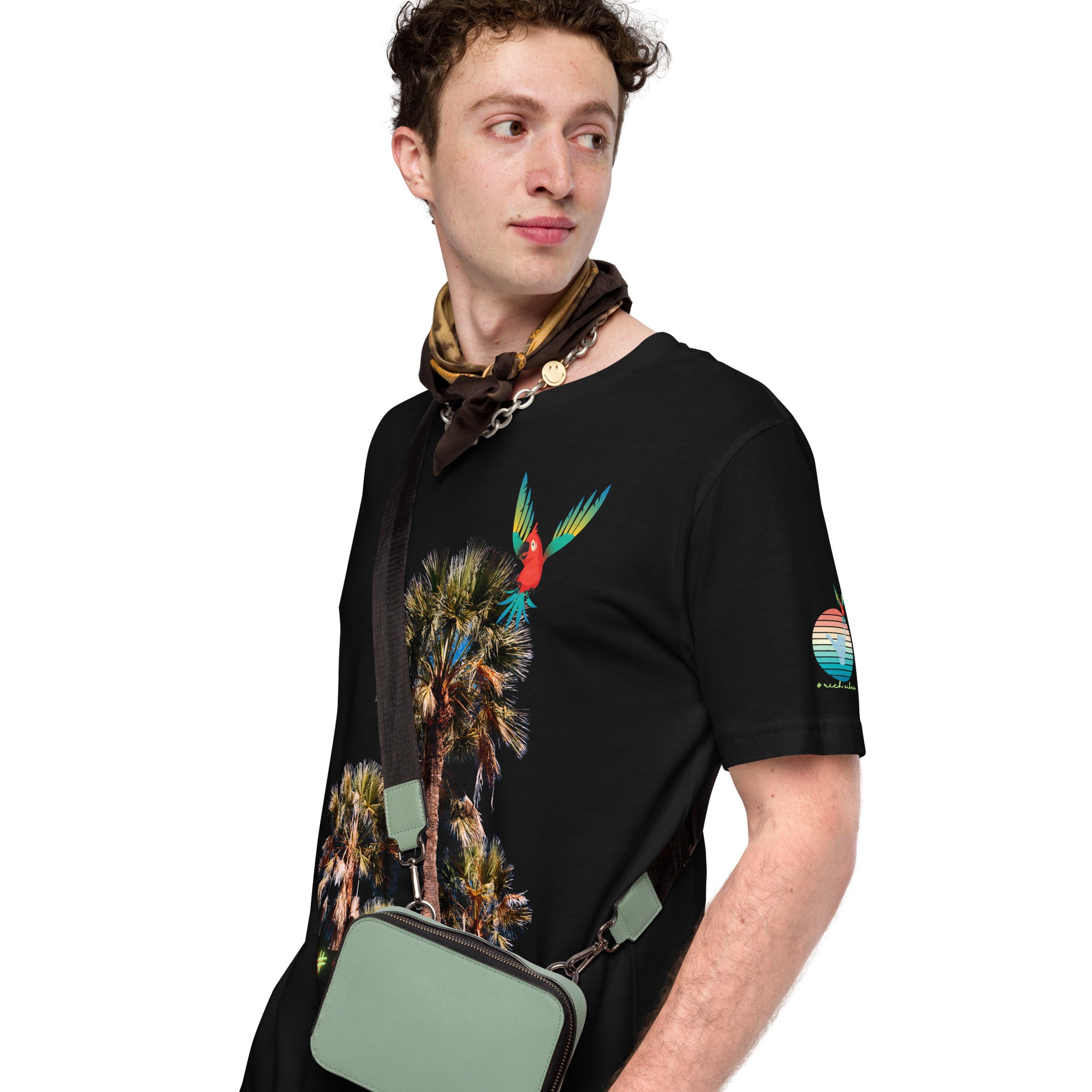 Rich Drip Volt Rich Vibes Colorful Palm Tree Silhouette Multi Colored Circle - Unisex t-shirt Black
