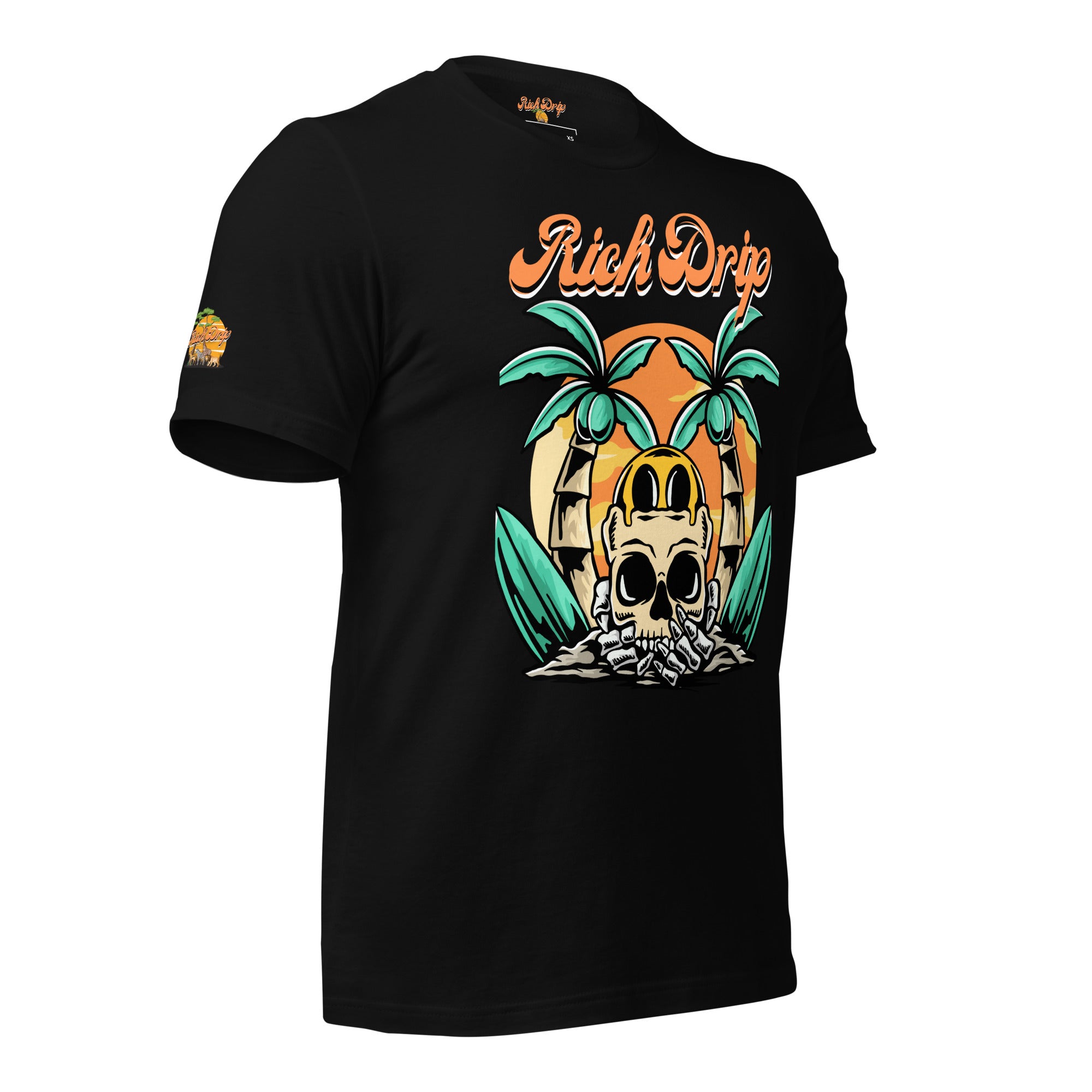 Rich Drip Orange Skull Palm Tree Sunset - Unisex t-shirt