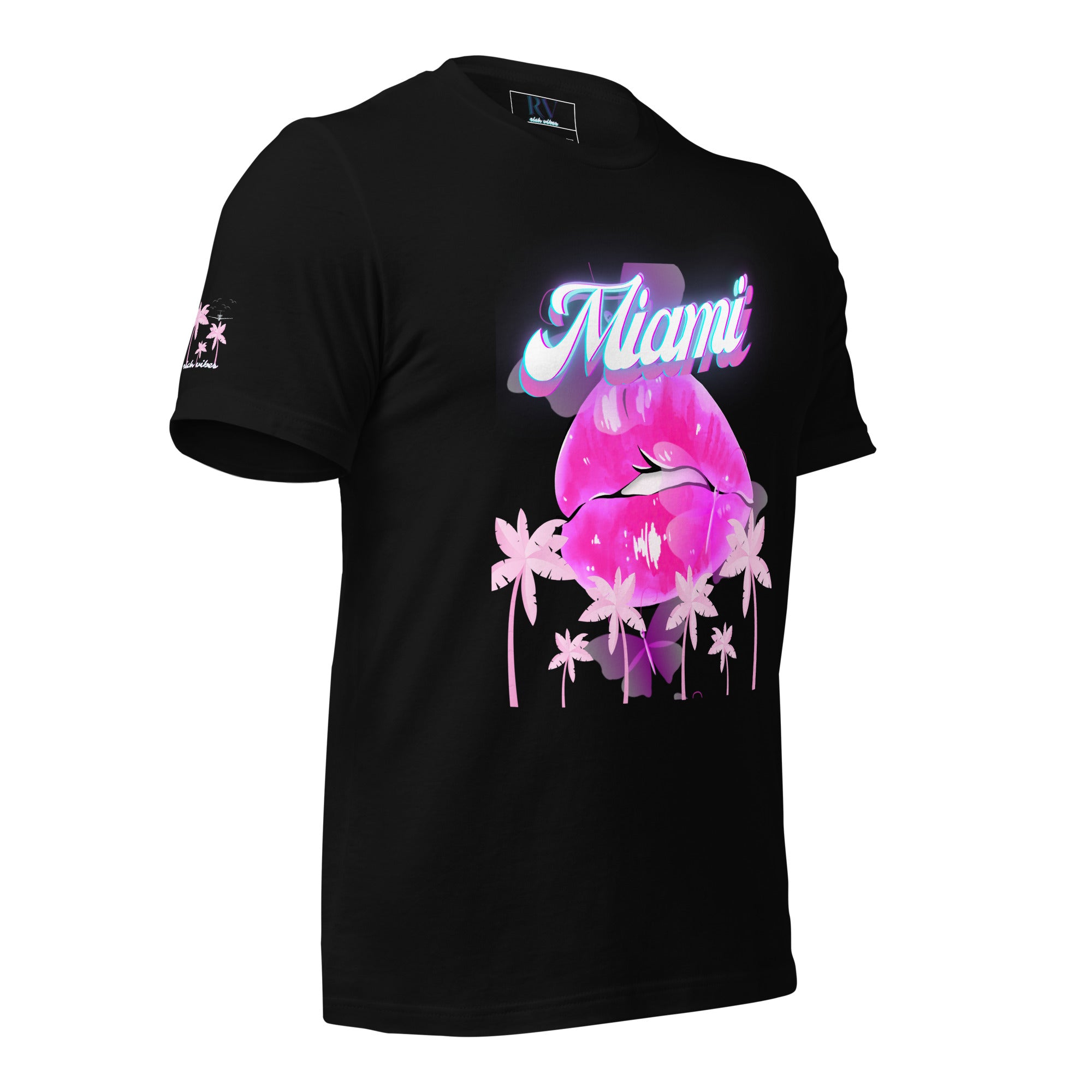 Rich Vibes Miami Tropical Pink Print Diva Kiss - Unisex t-shirt Black