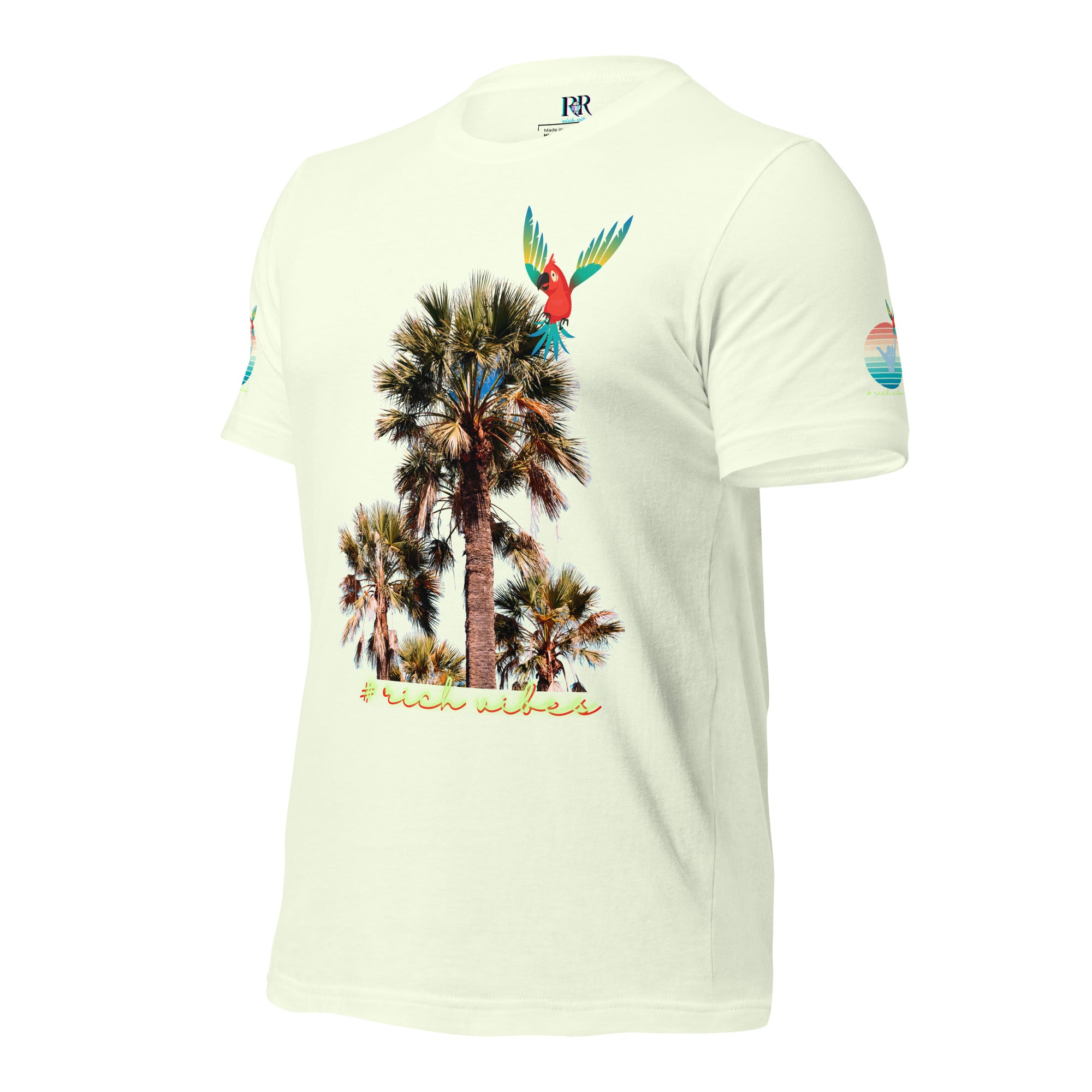 Rich Drip Volt Rich Vibes Colorful Palm Tree Silhouette Multi Colored Circle - Unisex t-shirt Pastel