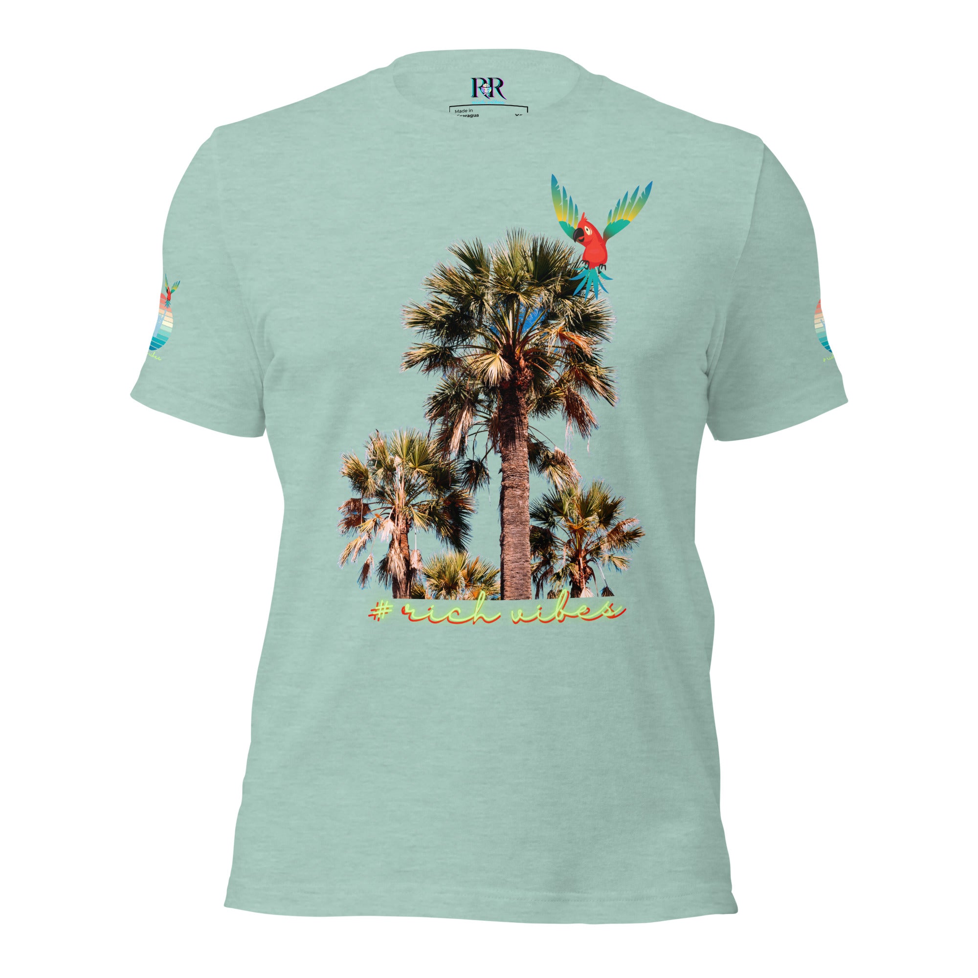 Rich Drip Volt Rich Vibes Colorful Palm Tree Silhouette Multi Colored Circle - Unisex t-shirt Pastel