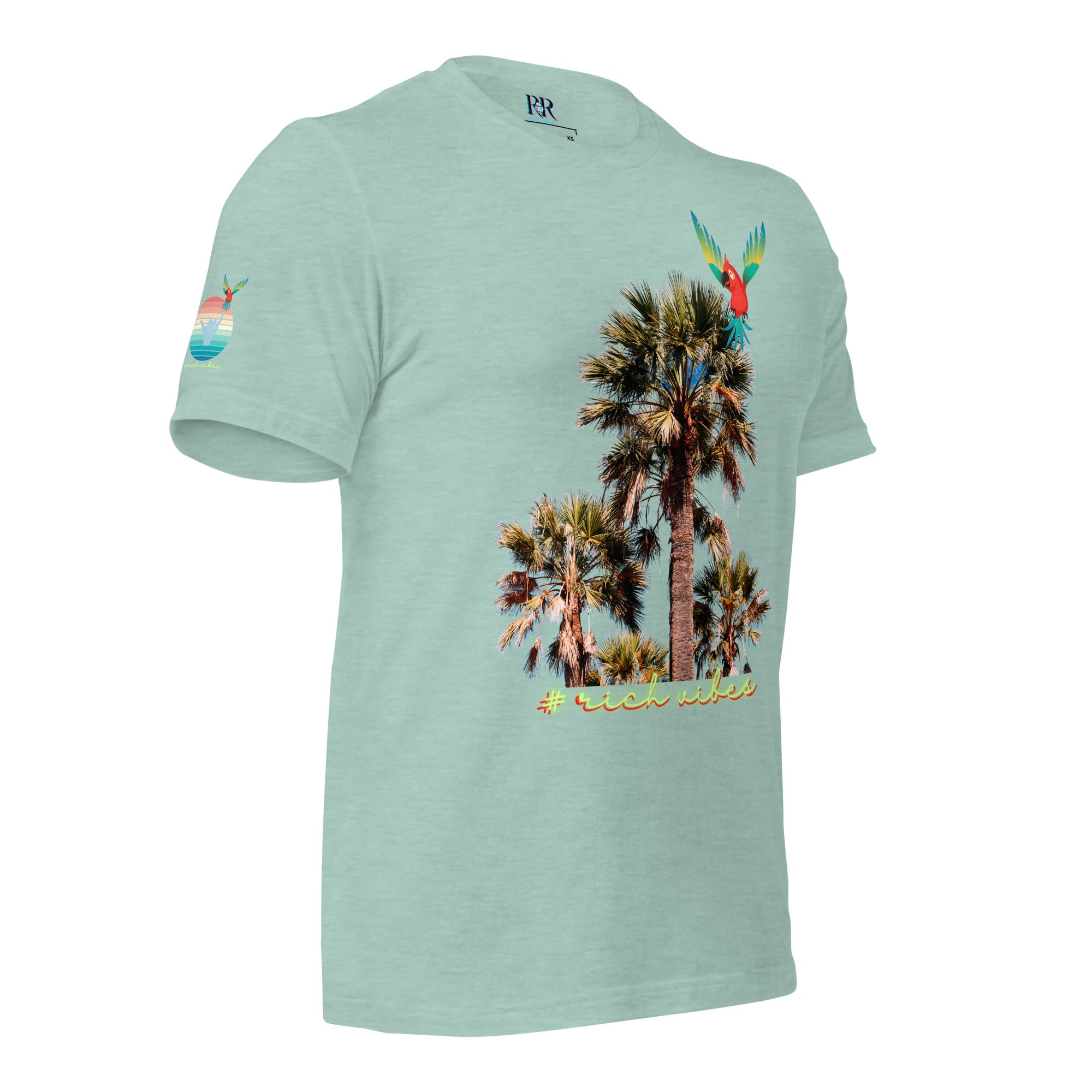 Rich Drip Volt Rich Vibes Colorful Palm Tree Silhouette Multi Colored Circle - Unisex t-shirt Pastel