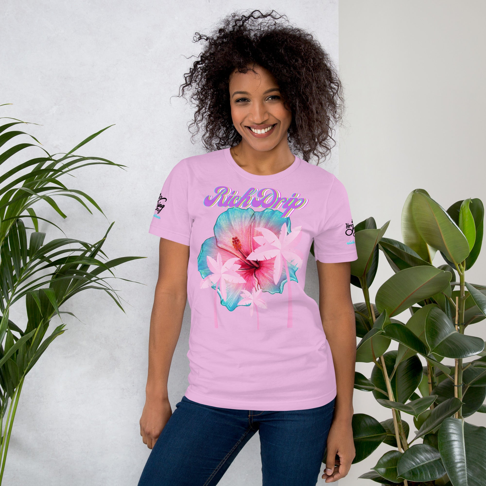 RV Rich Drip Her King Tropical Pink Palm Tree - Unisex t-shirt Pastel
